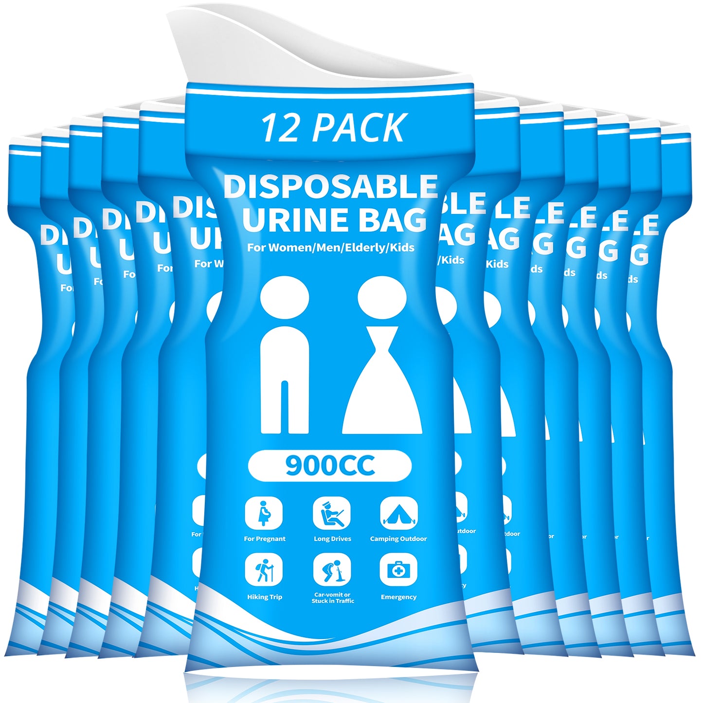 Disposable Urine Bag for Travel - 900ML Portable Pee Bags for Women Men 12 PCS Emergency Vomit Bags Unisex Urinal Toilet Bag for Car Camping, Road Trip,Traffic Jams, Pregnant, Patient, Kids