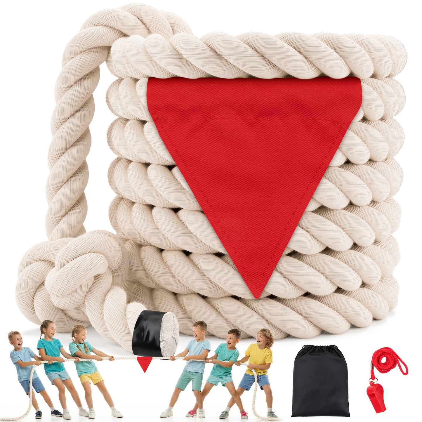 Tug of War Rope for Kids & Adults - 20ft Soft Cotton Outdoor Pulling Rope with Flag for Team Building Activities Field Day Family Reunions Birthday Parties Camping Games- Orange