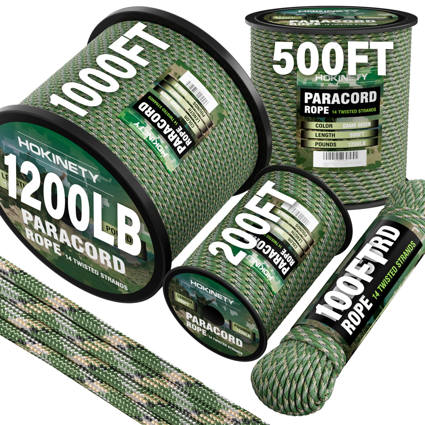 1200 Paracord Rope - 4.4mm 14 Strand Nylon Parachute Spool para Cord Lanyard for Outdoor Camping Survival Utility Tent Crafting DIY Projects Fishing Clothsline Bracelet - ArmyGreen