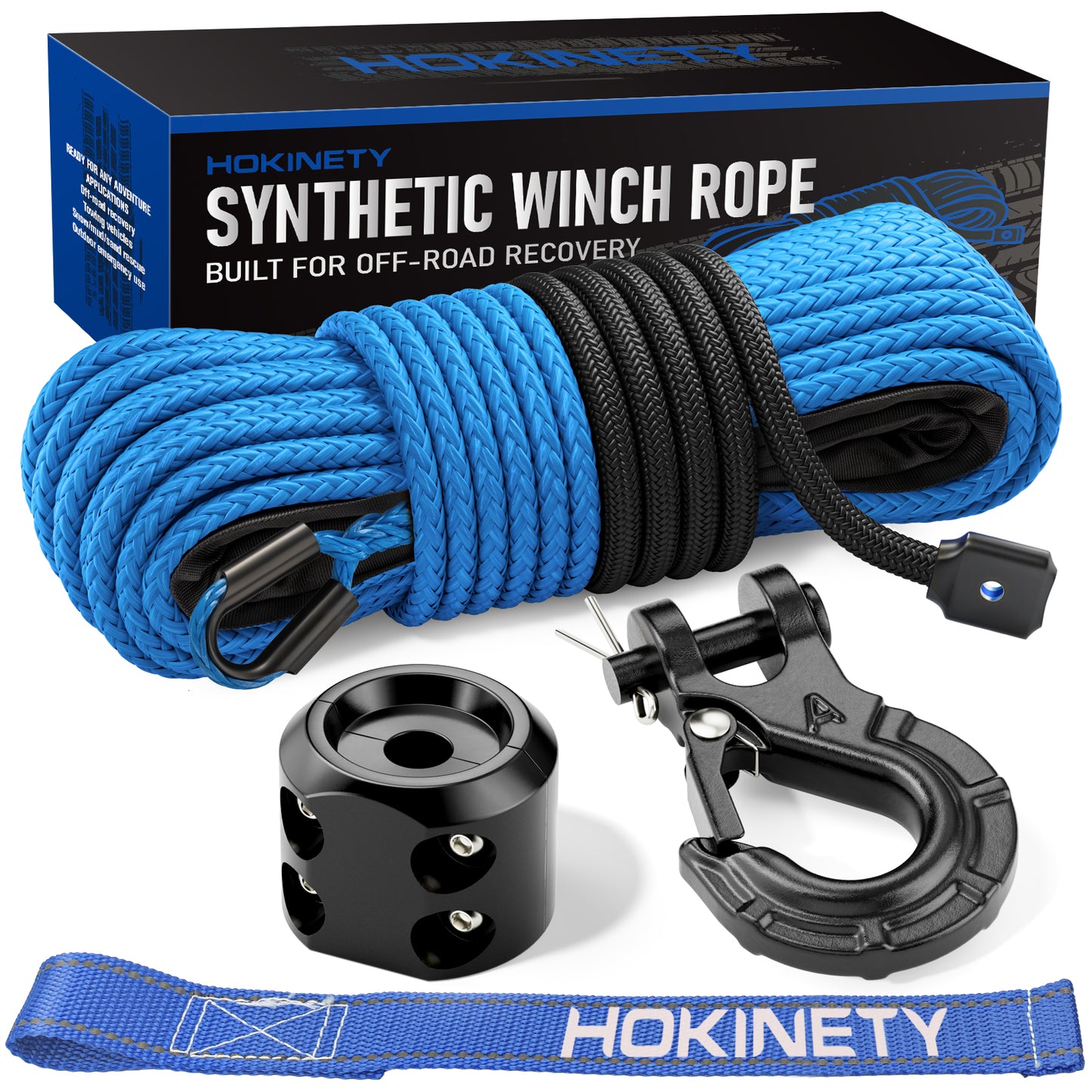 Synthetic Winch Rope Kit - 1/4" x 50' 10000 lbs Synthetic Winch Cable for ATV UTV Off-Road Vehicles with Forged Hook, Rubber Stopper, Protective Sleeve and Safety Pull Strap - Grey