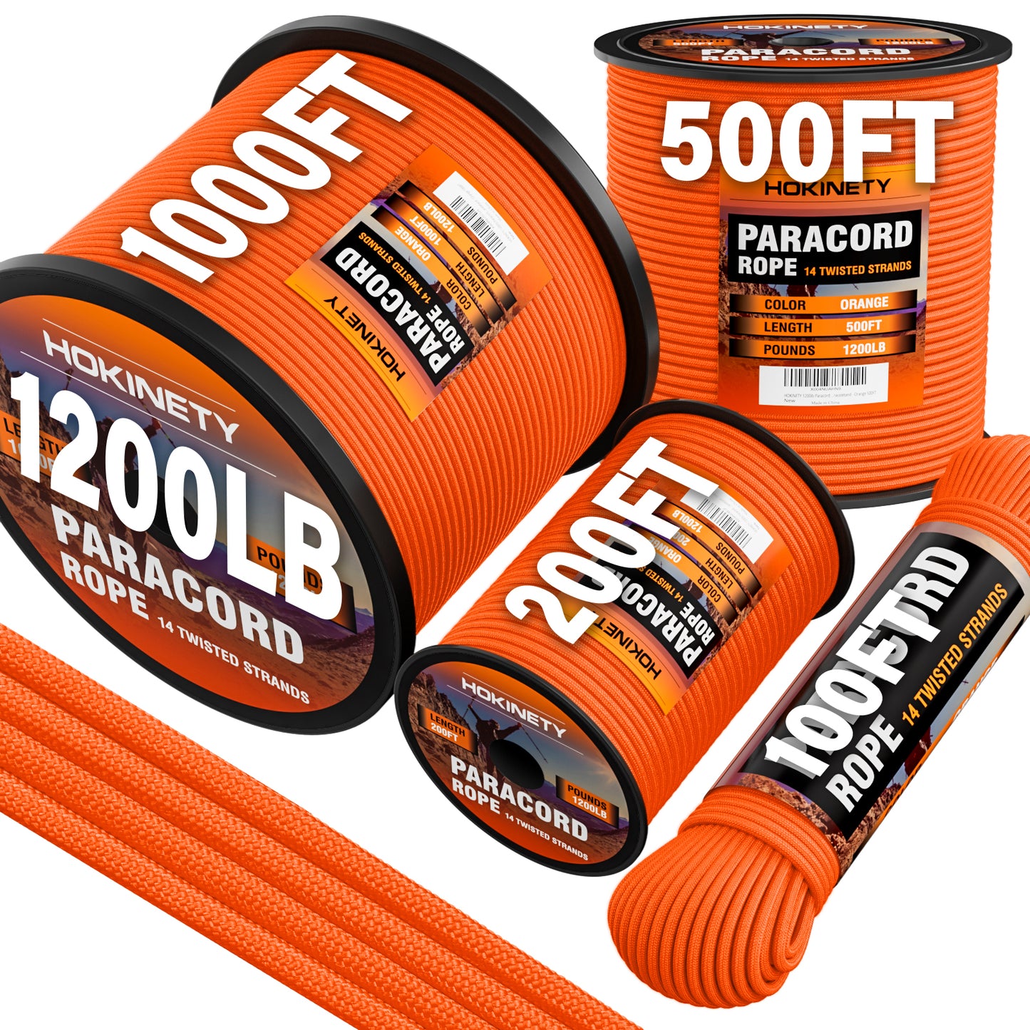 1200 Paracord Rope - 4.4mm 14 Strand Nylon Parachute Spool para Cord Lanyard for Outdoor Camping Survival Utility Tent Crafting DIY Projects Fishing Clothsline Bracelet - ArmyGreen