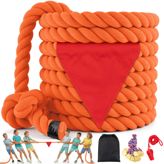 Tug of War Rope for Kids & Adults - 20ft Soft Cotton Outdoor Pulling Rope with Flag for Team Building Activities Field Day Family Reunions Birthday Parties Camping Games- Orange