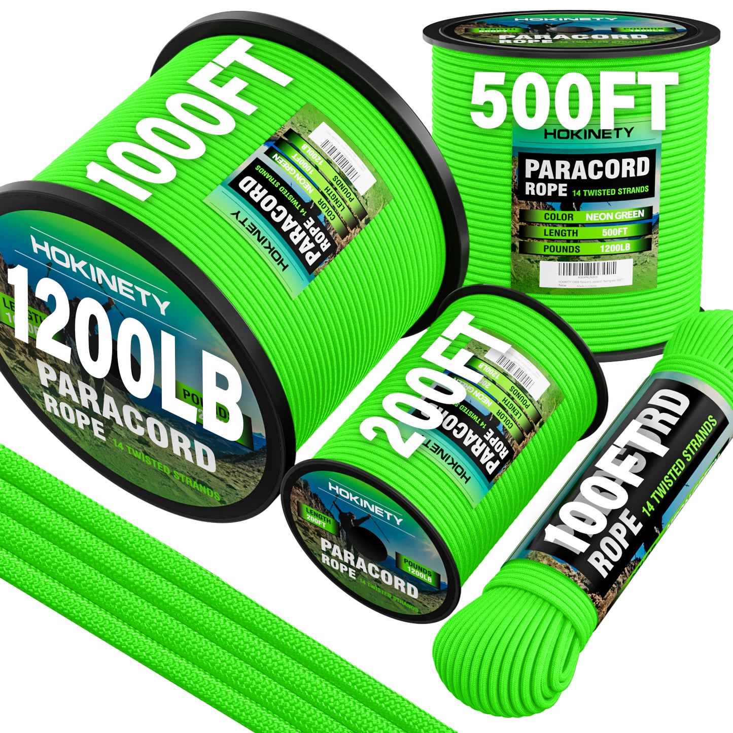 1200 Paracord Rope - 4.4mm 14 Strand Nylon Parachute Spool para Cord Lanyard for Outdoor Camping Survival Utility Tent Crafting DIY Projects Fishing Clothsline Bracelet - ArmyGreen