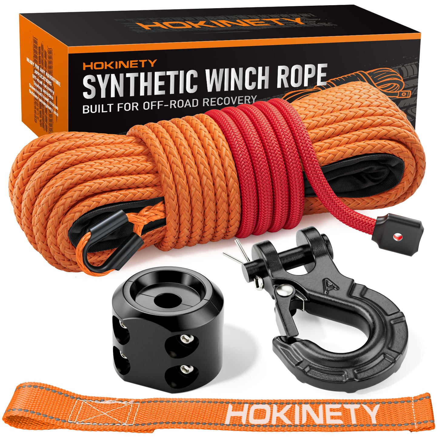 Synthetic Winch Rope Kit - 1/4" x 50' 10000 lbs Synthetic Winch Cable for ATV UTV Off-Road Vehicles with Forged Hook, Rubber Stopper, Protective Sleeve and Safety Pull Strap - Grey