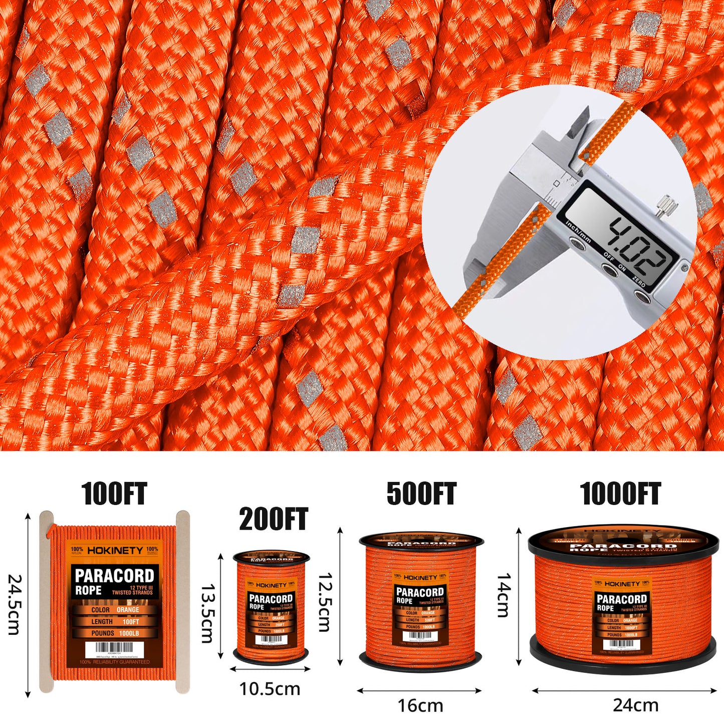 Reflective Paracord Rope 1000Ib - 100ft / 200ft / 500ft / 1000ft 4mm 12 Strand para Cords Lanyard Utility Parachute Cord for Tent Camping Hiking Fishing Survival Tactical Clothesline DIY Projects