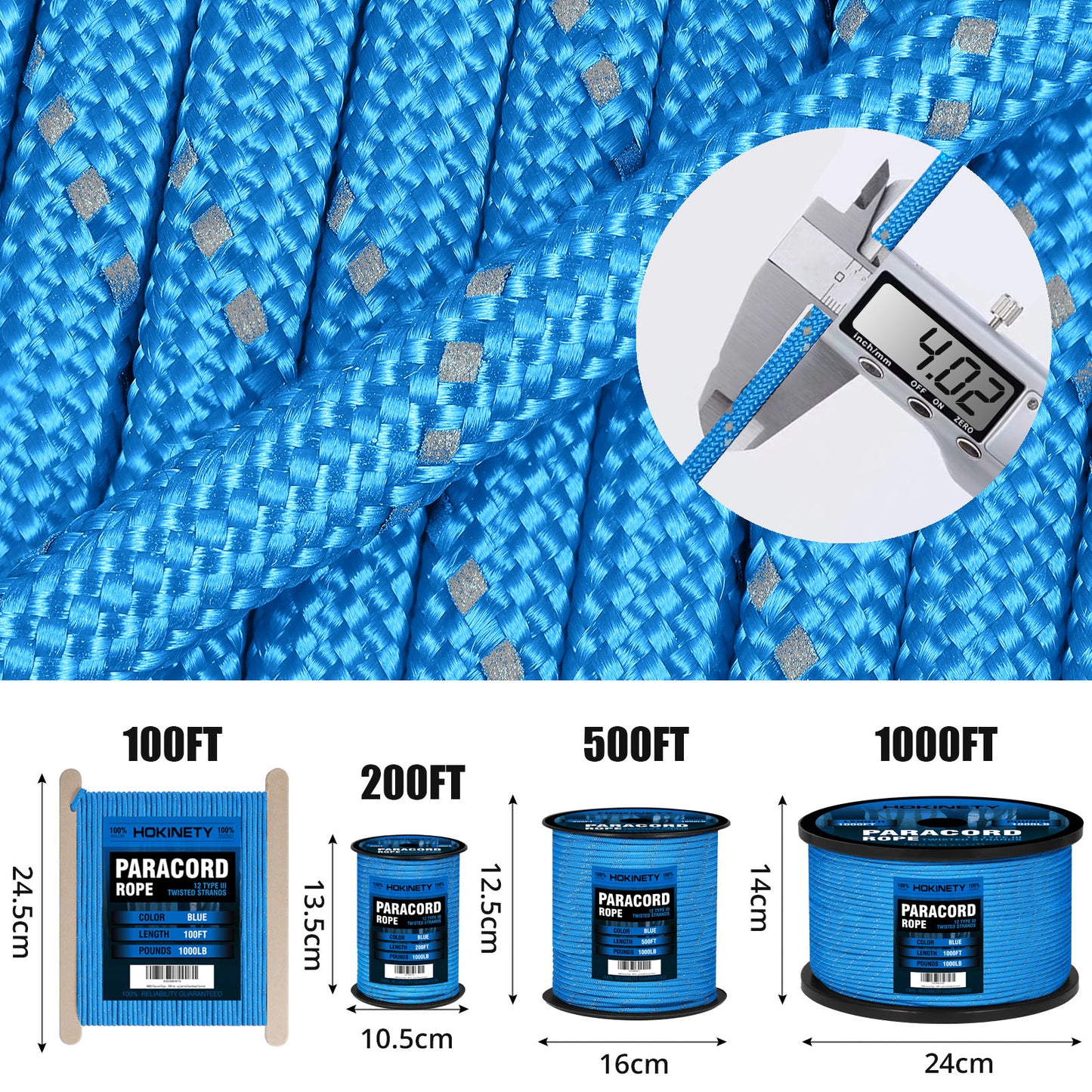 Reflective Paracord Rope 1000Ib - 100ft / 200ft / 500ft / 1000ft 4mm 12 Strand para Cords Lanyard Utility Parachute Cord for Tent Camping Hiking Fishing Survival Tactical Clothesline DIY Projects