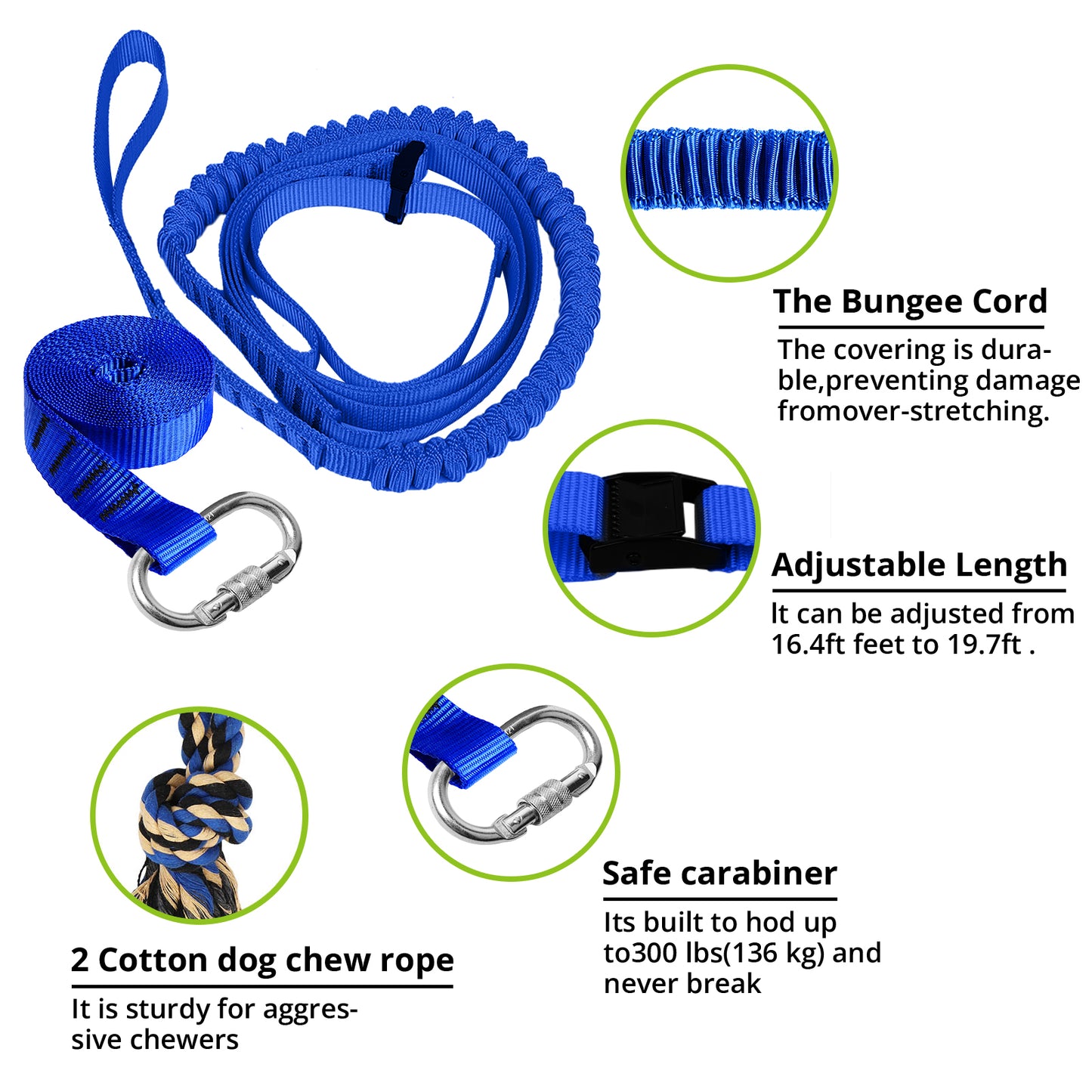 Dog Hanging Bungee Tug Toy: Interactive Tether Tug-of-War for Pitbull Small to Large Dogs to Exercise and Fun Solo Play - Durable Retractable Tugger Dog Rope Toy with 2 Chew Rope Toys