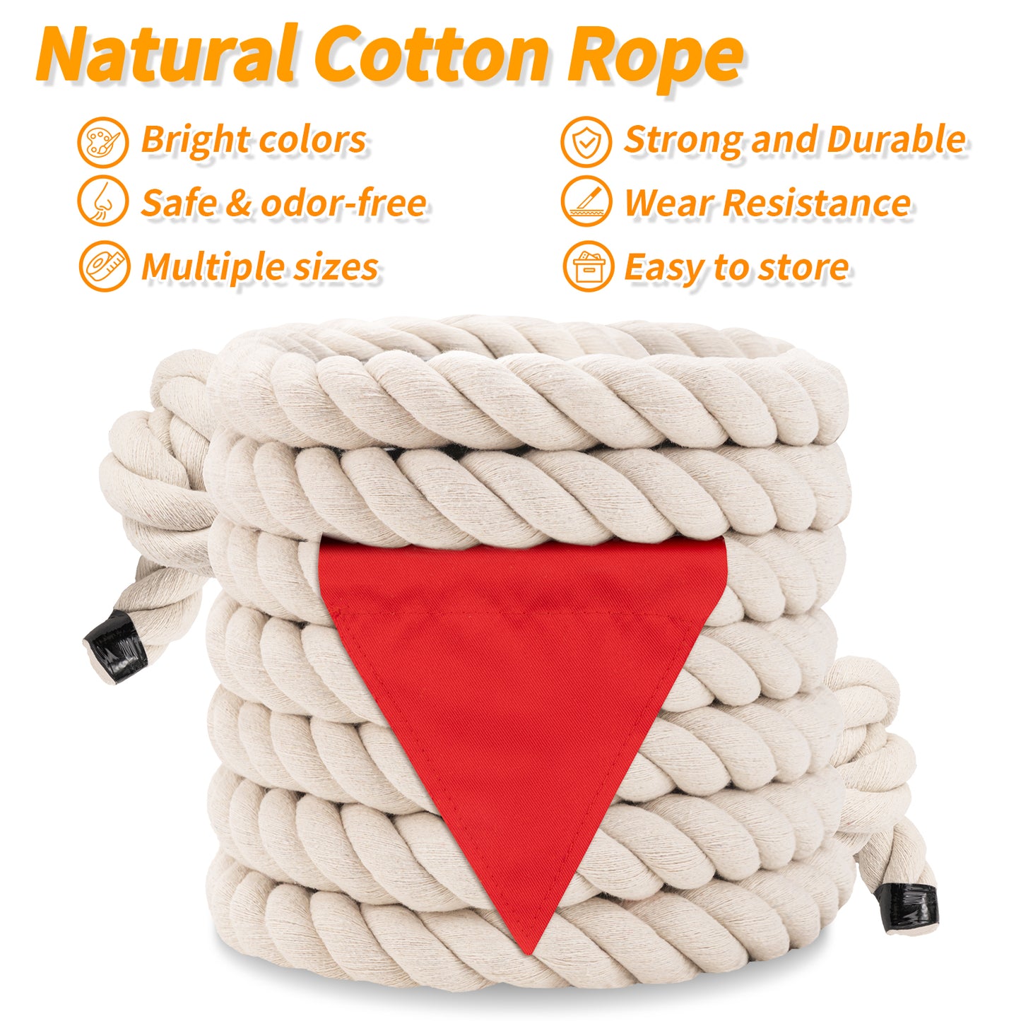 Tug of War Rope for Kids & Adults - 20ft Soft Cotton Outdoor Pulling Rope with Flag for Team Building Activities Field Day Family Reunions Birthday Parties Camping Games- Orange