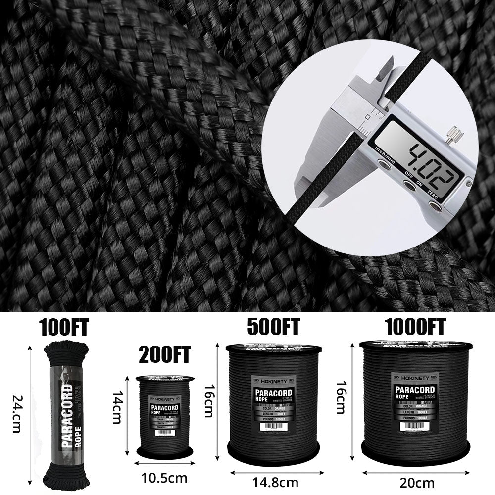 1000Ib Paracord Rope - 100ft / 200ft / 500ft / 1000ft 4mm,12 Strand Parachute Spool Cord,para Cord Lanyard for Camping,Hammock,Clothsline,Hiking,Fishing,Survival braceletand Survival