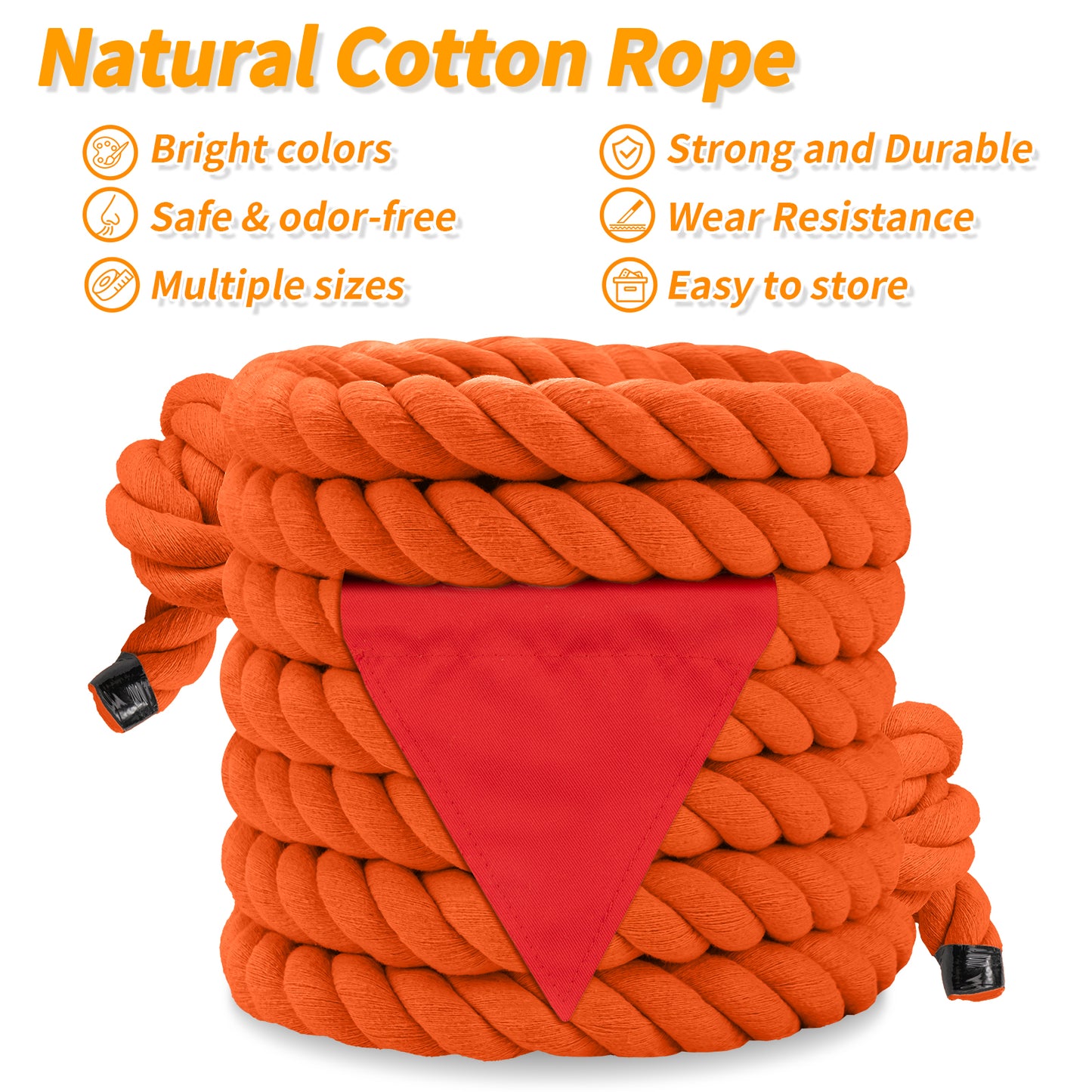 Tug of War Rope for Kids & Adults - 20ft Soft Cotton Outdoor Pulling Rope with Flag for Team Building Activities Field Day Family Reunions Birthday Parties Camping Games- Orange