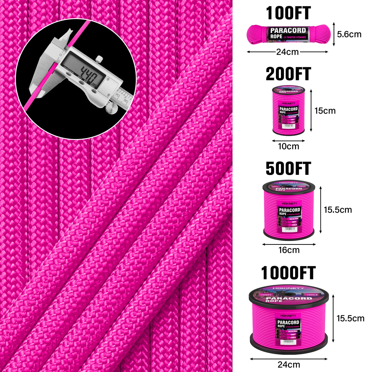 1200 Paracord Rope - 4.4mm 14 Strand Nylon Parachute Spool para Cord Lanyard for Outdoor Camping Survival Utility Tent Crafting DIY Projects Fishing Clothsline Bracelet - ArmyGreen