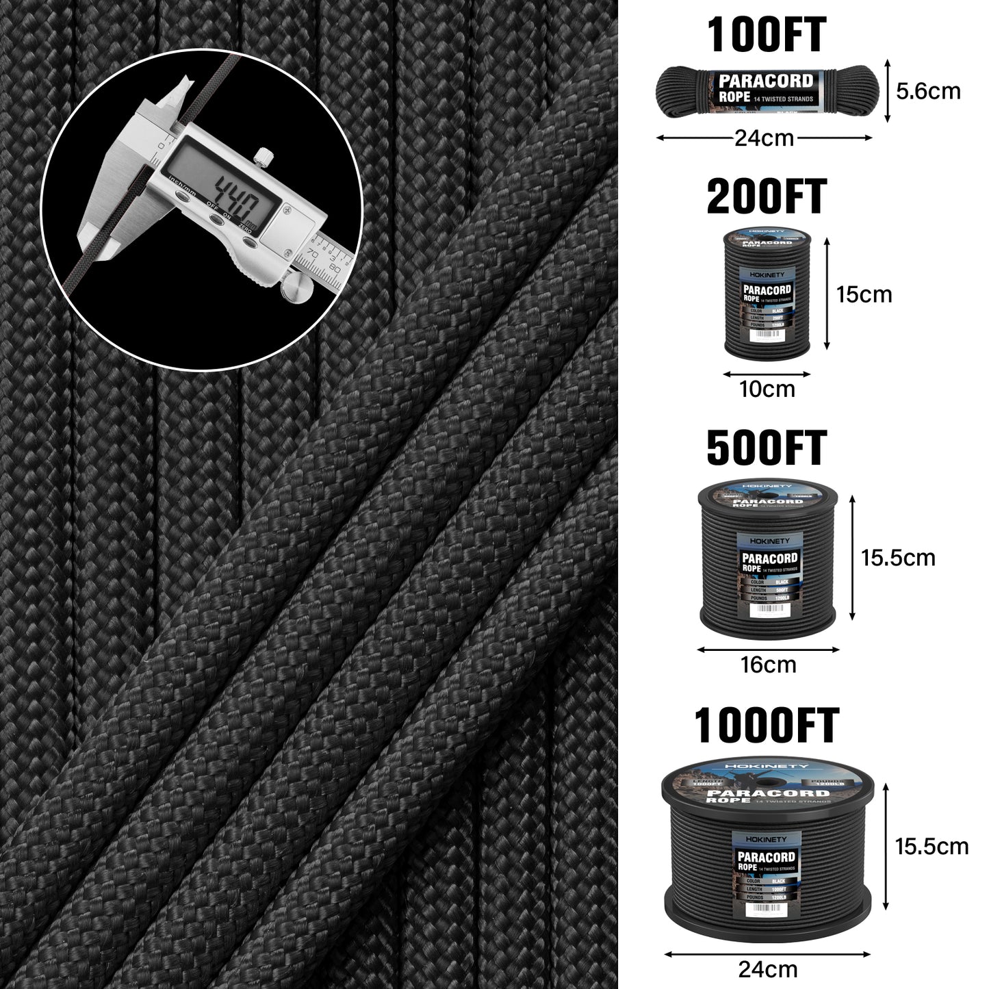 1200 Paracord Rope - 4.4mm 14 Strand Nylon Parachute Spool para Cord Lanyard for Outdoor Camping Survival Utility Tent Crafting DIY Projects Fishing Clothsline Bracelet - ArmyGreen