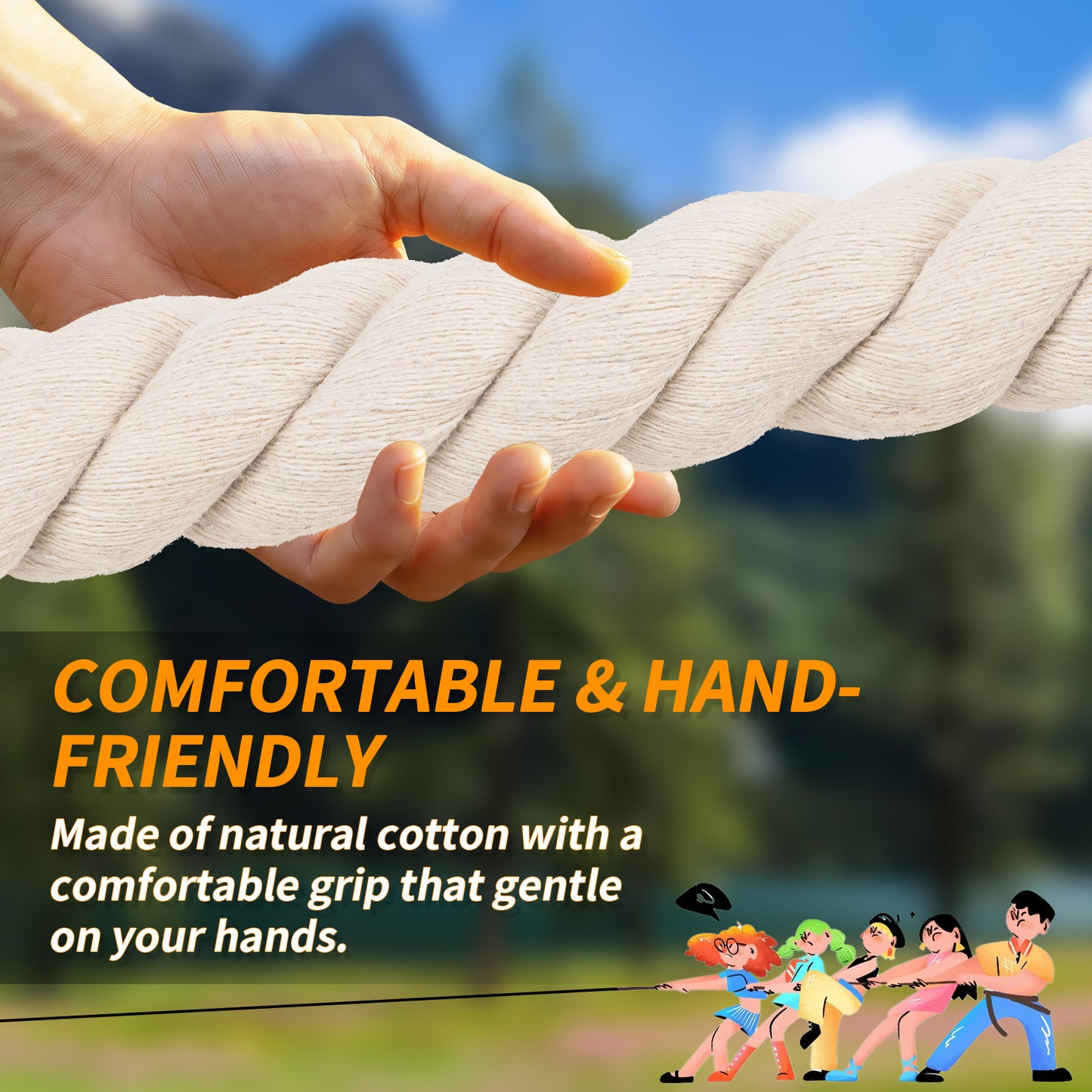 Tug of War Rope for Kids & Adults - 20ft Soft Cotton Outdoor Pulling Rope with Flag for Team Building Activities Field Day Family Reunions Birthday Parties Camping Games- Orange