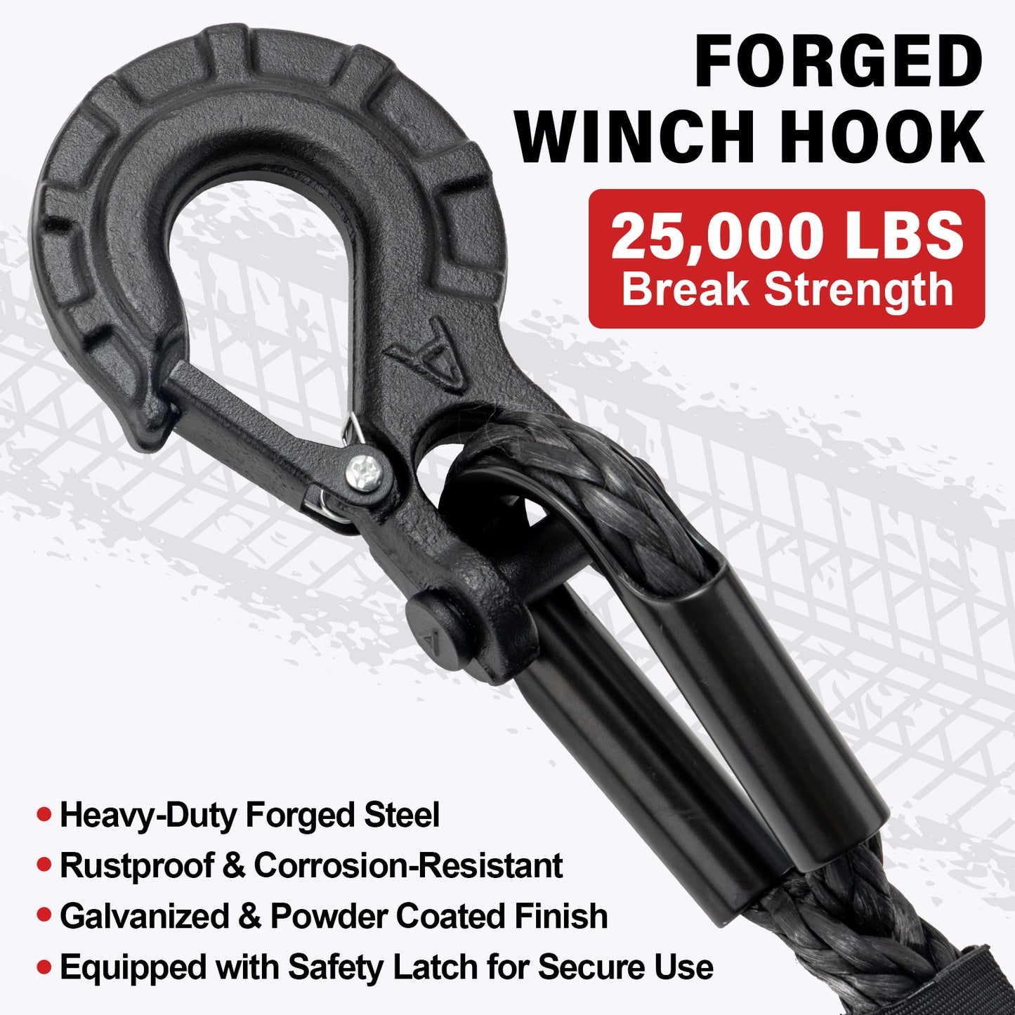 Synthetic Winch Rope Kit - 1/4" x 50' 10000 lbs Synthetic Winch Cable for ATV UTV Off-Road Vehicles with Forged Hook, Rubber Stopper, Protective Sleeve and Safety Pull Strap - Grey