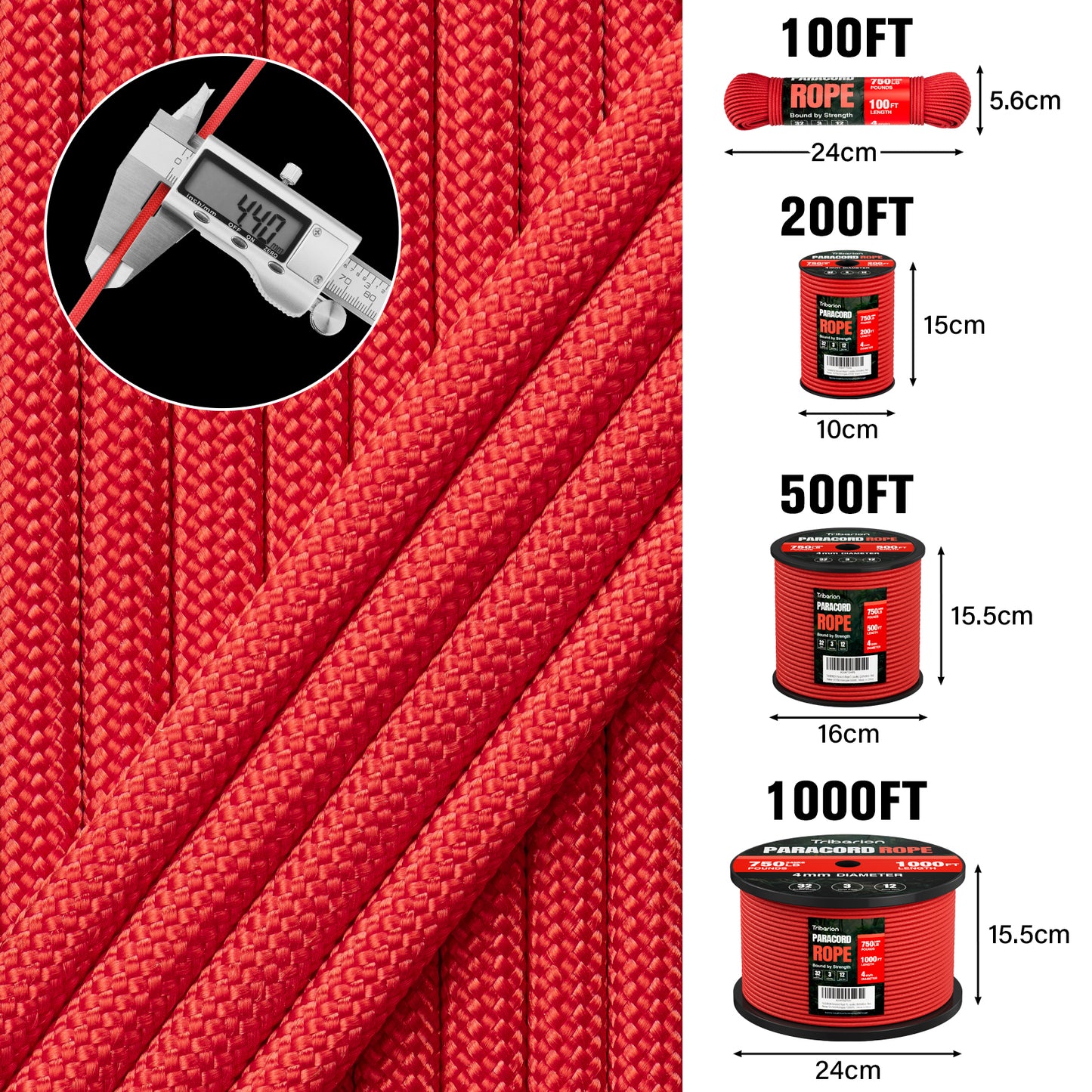 1200 Paracord Rope - 4.4mm 14 Strand Nylon Parachute Spool para Cord Lanyard for Outdoor Camping Survival Utility Tent Crafting DIY Projects Fishing Clothsline Bracelet - ArmyGreen