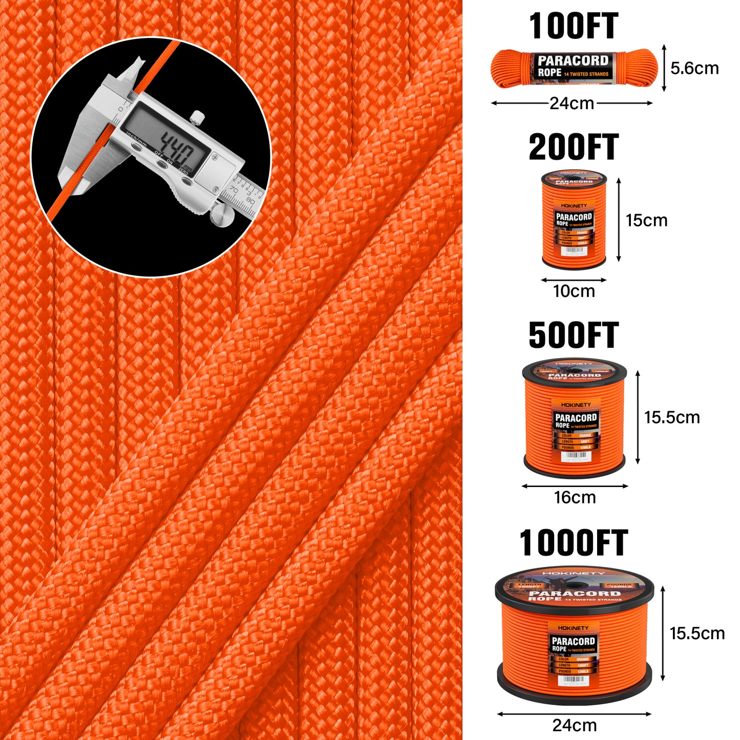 1200 Paracord Rope - 4.4mm 14 Strand Nylon Parachute Spool para Cord Lanyard for Outdoor Camping Survival Utility Tent Crafting DIY Projects Fishing Clothsline Bracelet - ArmyGreen