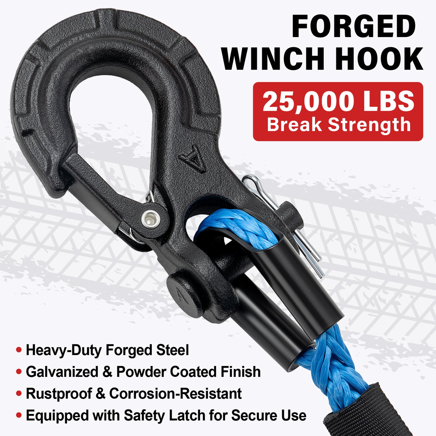 Synthetic Winch Rope Kit - 1/4" x 50' 10000 lbs Synthetic Winch Cable for ATV UTV Off-Road Vehicles with Forged Hook, Rubber Stopper, Protective Sleeve and Safety Pull Strap - Grey
