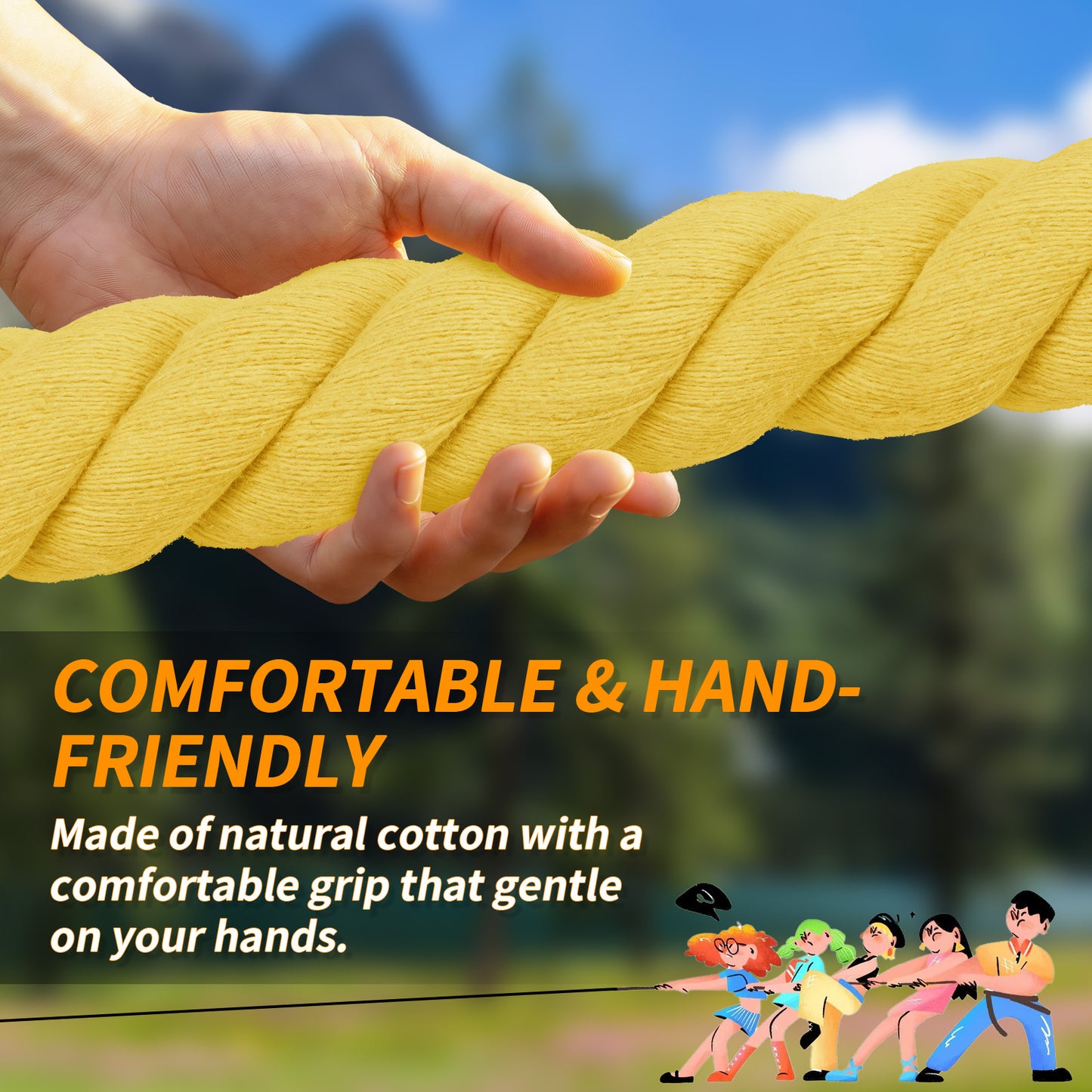 Tug of War Rope for Kids & Adults - 20ft Soft Cotton Outdoor Pulling Rope with Flag for Team Building Activities Field Day Family Reunions Birthday Parties Camping Games- Orange