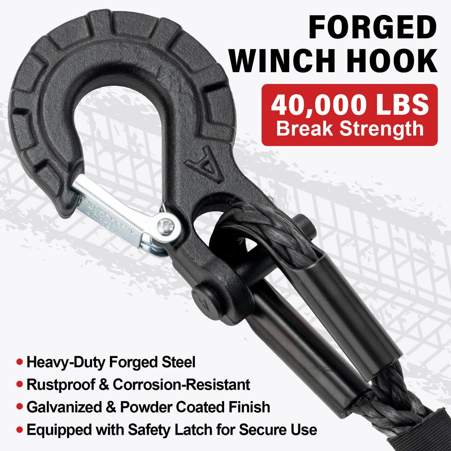 Synthetic Winch Rope Kit - 1/4" x 50' 10000 lbs Synthetic Winch Cable for ATV UTV Off-Road Vehicles with Forged Hook, Rubber Stopper, Protective Sleeve and Safety Pull Strap - Grey