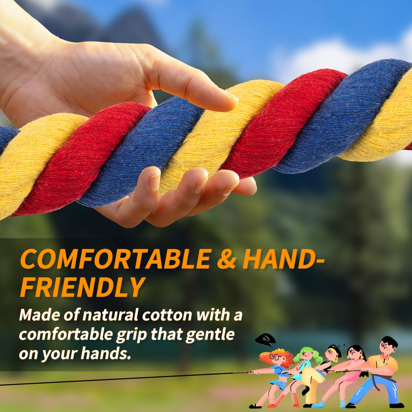Tug of War Rope for Kids & Adults - 20ft Soft Cotton Outdoor Pulling Rope with Flag for Team Building Activities Field Day Family Reunions Birthday Parties Camping Games- Orange