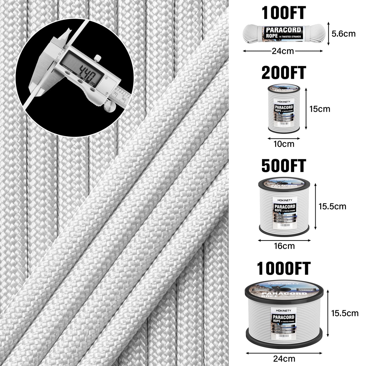 1200 Paracord Rope - 4.4mm 14 Strand Nylon Parachute Spool para Cord Lanyard for Outdoor Camping Survival Utility Tent Crafting DIY Projects Fishing Clothsline Bracelet - ArmyGreen