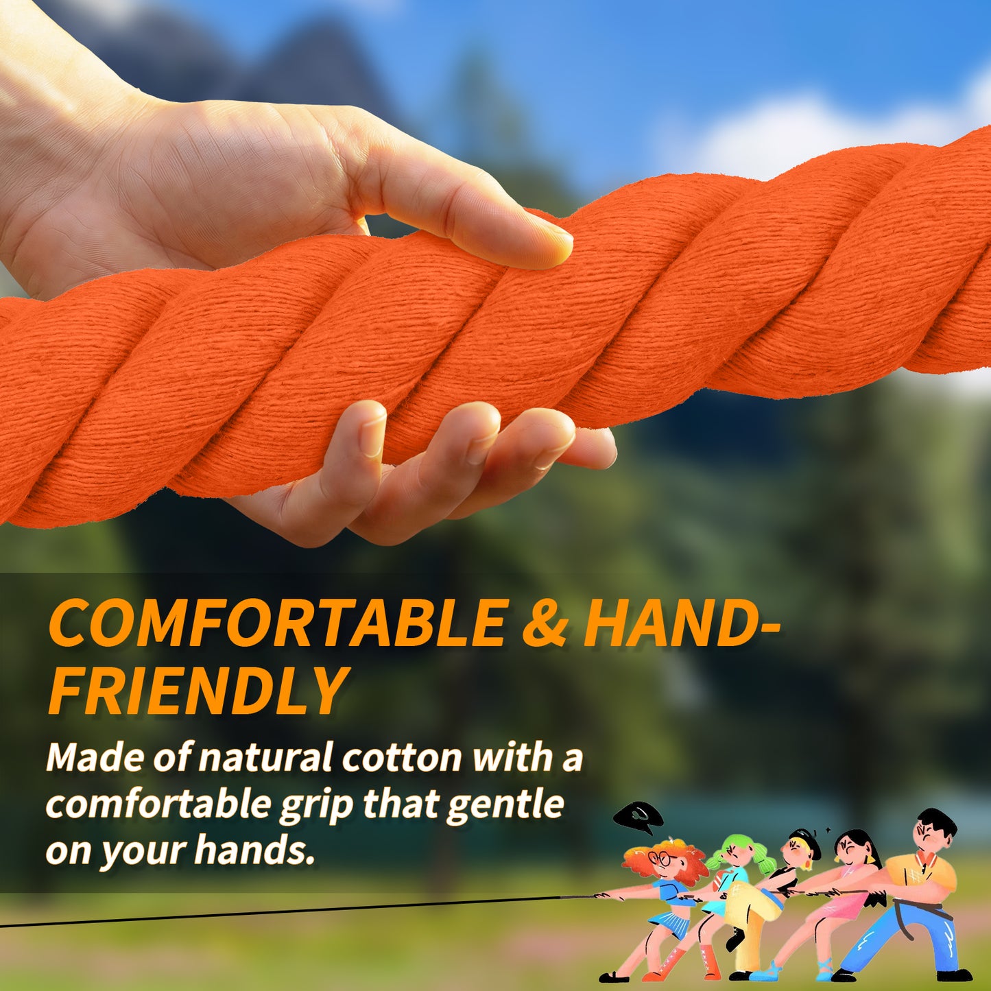 Tug of War Rope for Kids & Adults - 20ft Soft Cotton Outdoor Pulling Rope with Flag for Team Building Activities Field Day Family Reunions Birthday Parties Camping Games- Orange