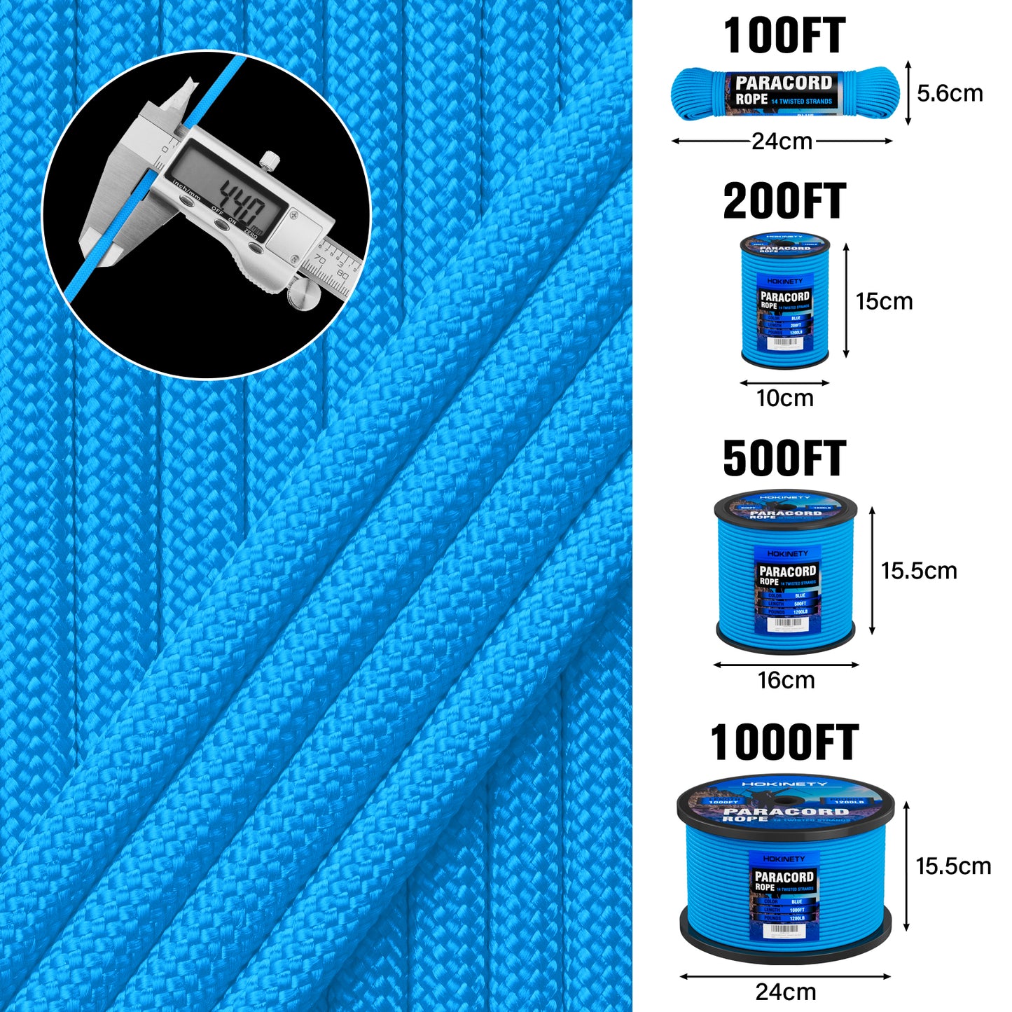 1200 Paracord Rope - 4.4mm 14 Strand Nylon Parachute Spool para Cord Lanyard for Outdoor Camping Survival Utility Tent Crafting DIY Projects Fishing Clothsline Bracelet - ArmyGreen