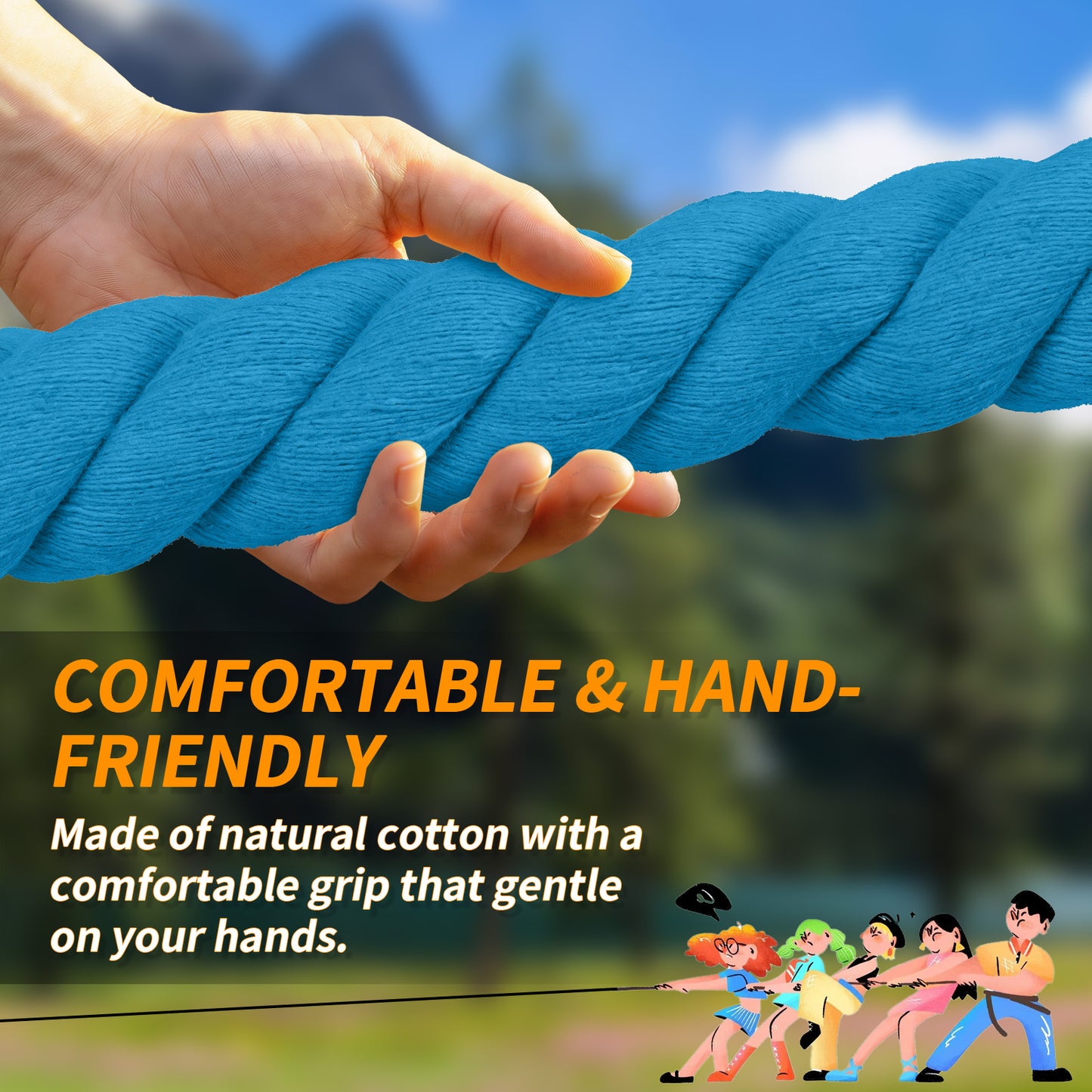 Tug of War Rope for Kids & Adults - 20ft Soft Cotton Outdoor Pulling Rope with Flag for Team Building Activities Field Day Family Reunions Birthday Parties Camping Games- Orange