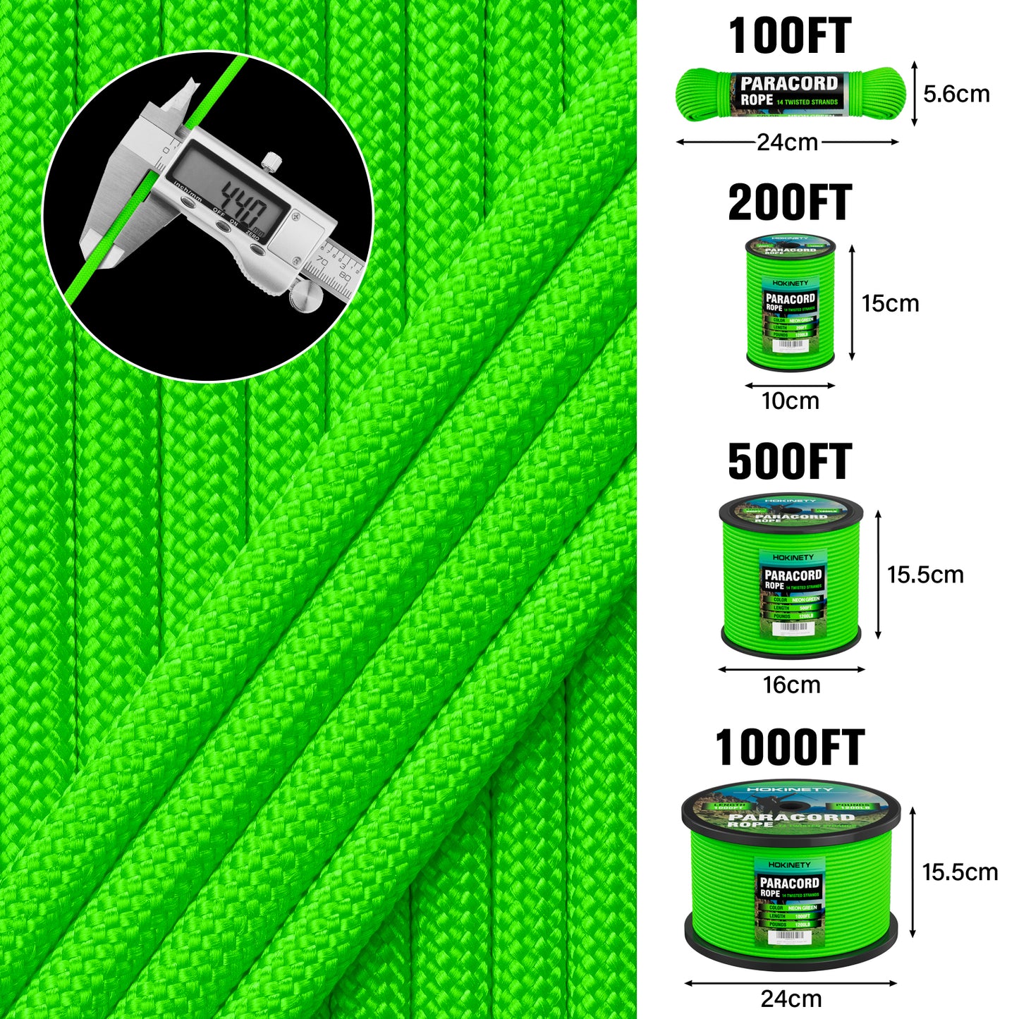 1200 Paracord Rope - 4.4mm 14 Strand Nylon Parachute Spool para Cord Lanyard for Outdoor Camping Survival Utility Tent Crafting DIY Projects Fishing Clothsline Bracelet - ArmyGreen