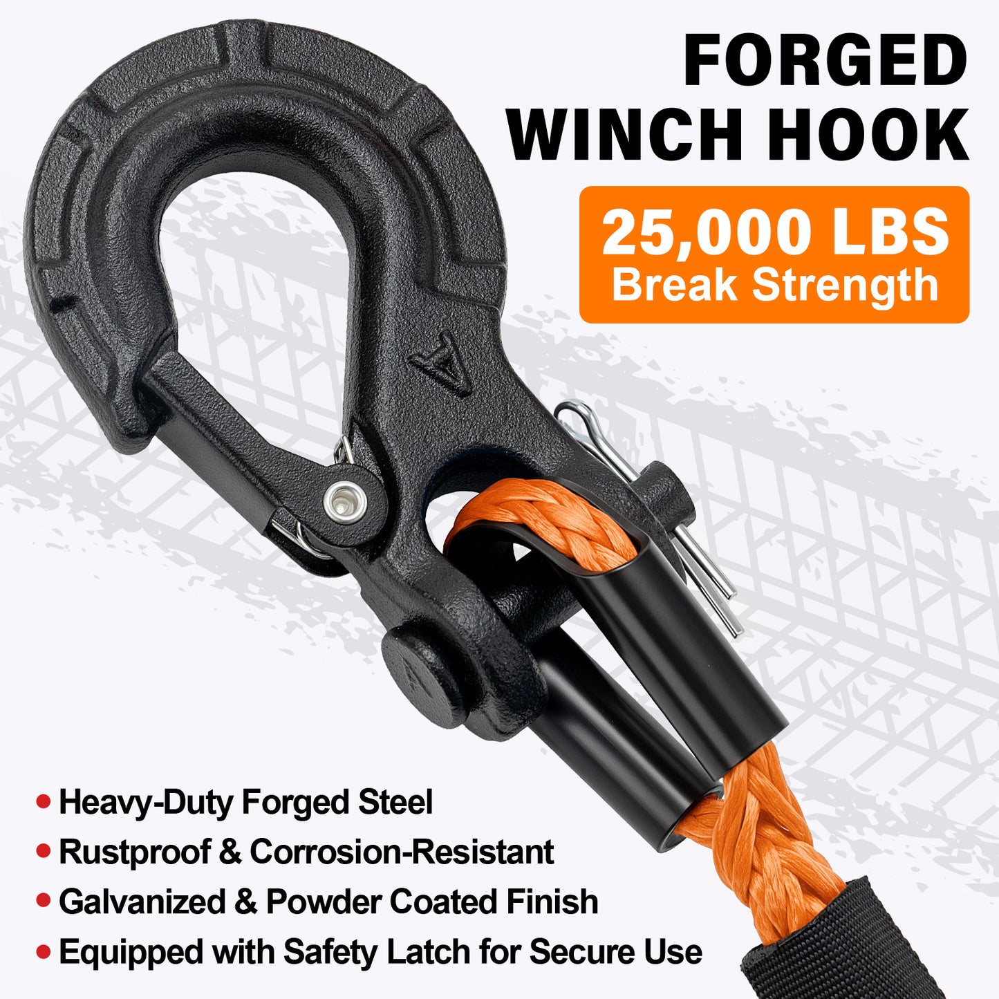 Synthetic Winch Rope Kit - 1/4" x 50' 10000 lbs Synthetic Winch Cable for ATV UTV Off-Road Vehicles with Forged Hook, Rubber Stopper, Protective Sleeve and Safety Pull Strap - Grey