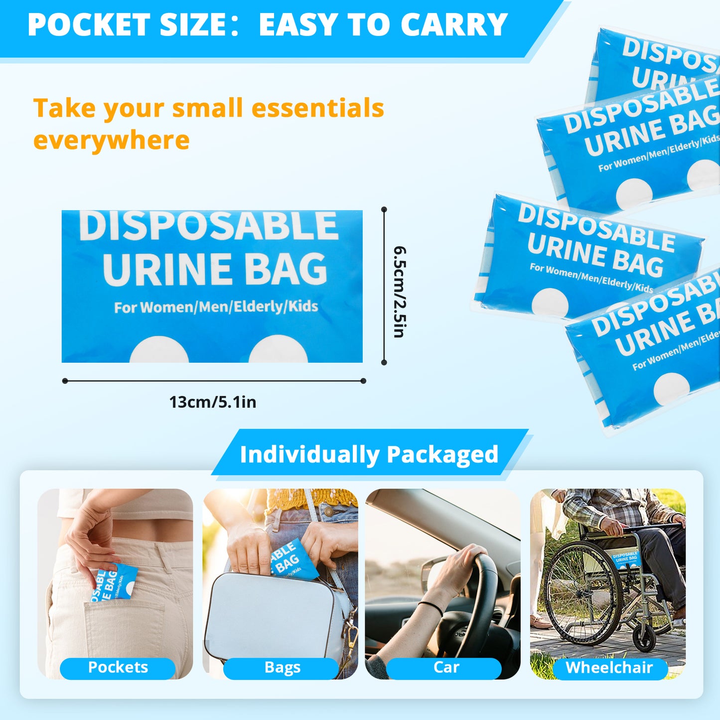 Disposable Urine Bag for Travel - 900ML Portable Pee Bags for Women Men 12 PCS Emergency Vomit Bags Unisex Urinal Toilet Bag for Car Camping, Road Trip,Traffic Jams, Pregnant, Patient, Kids