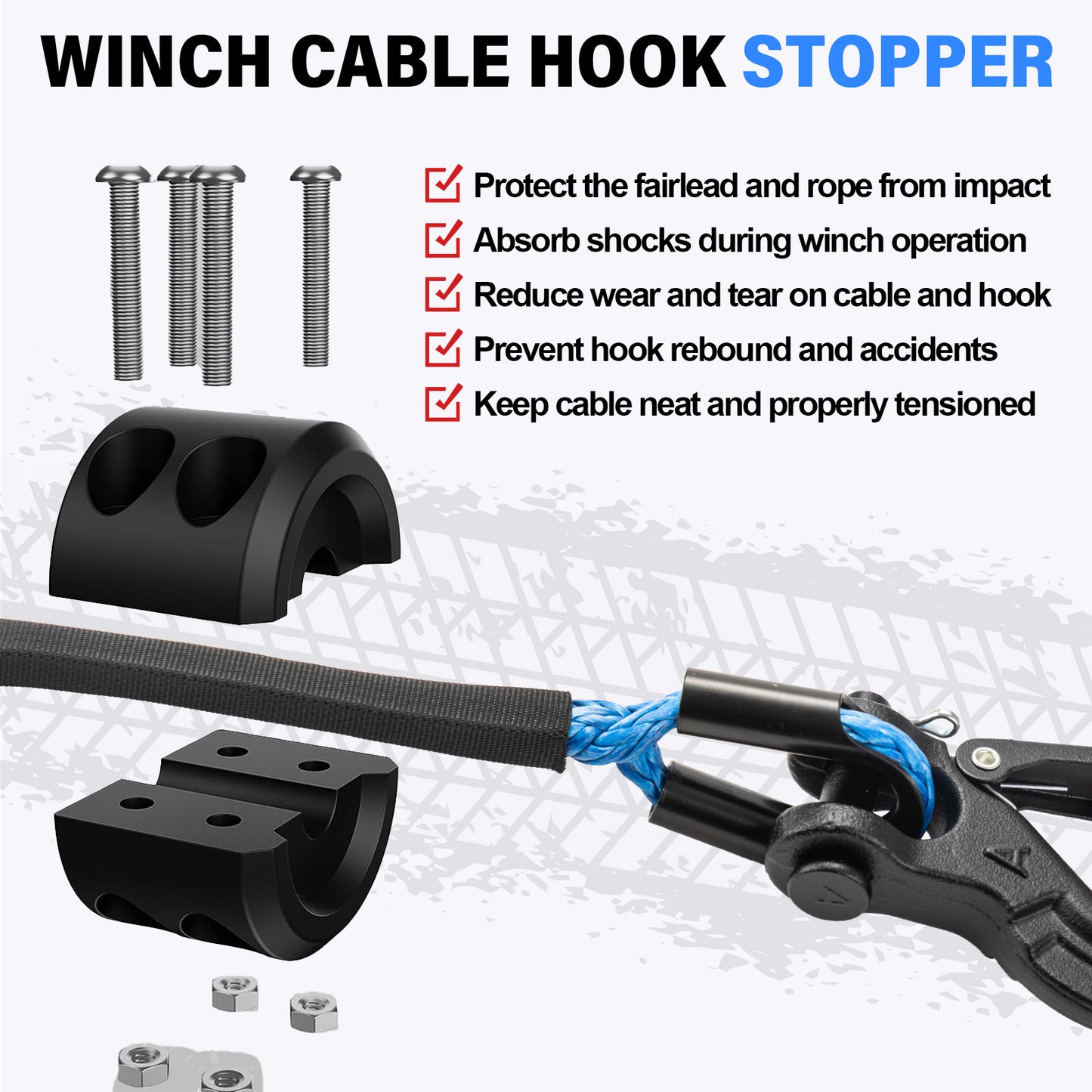 Synthetic Winch Rope Kit - 1/4" x 50' 10000 lbs Synthetic Winch Cable for ATV UTV Off-Road Vehicles with Forged Hook, Rubber Stopper, Protective Sleeve and Safety Pull Strap - Grey