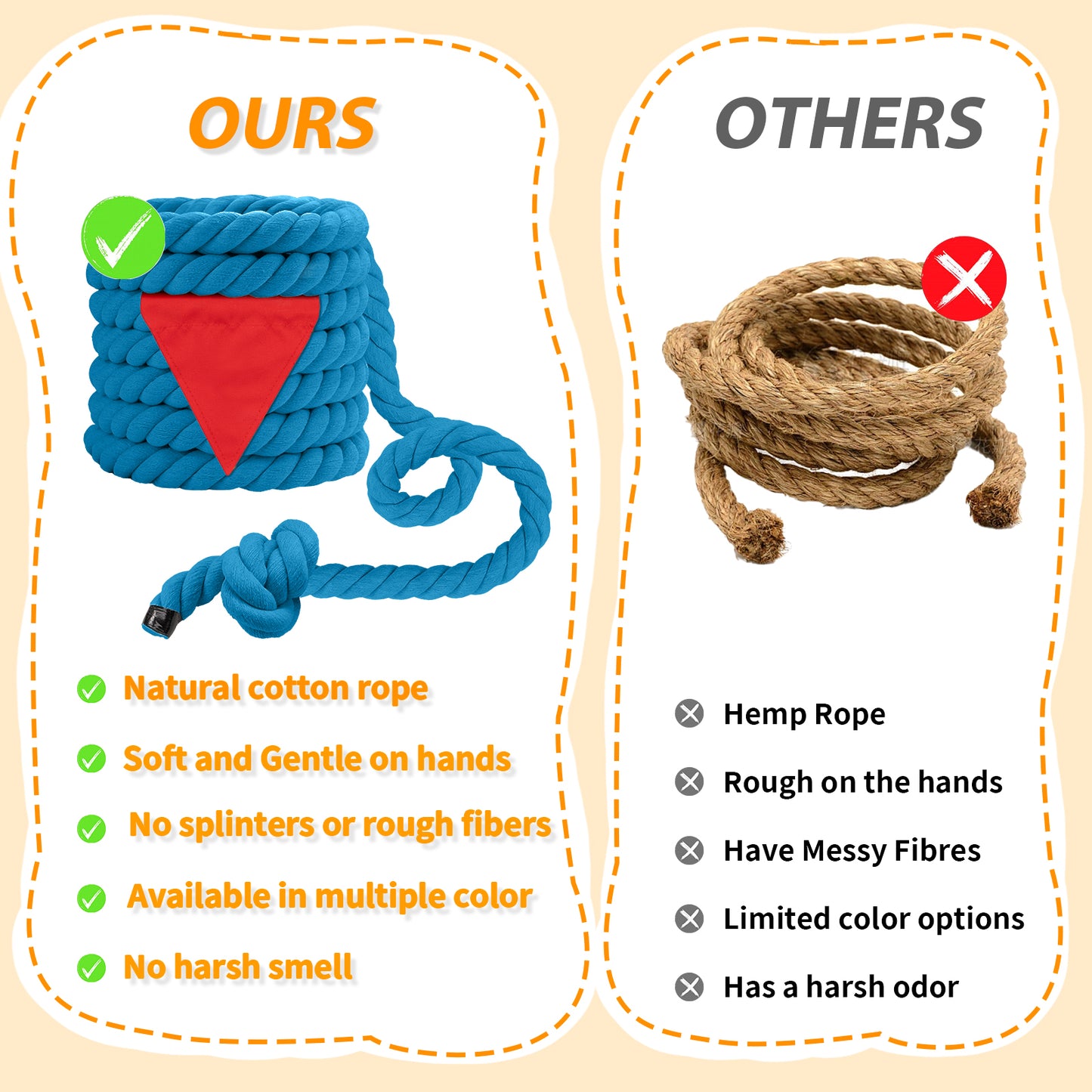 Tug of War Rope for Kids & Adults - 20ft Soft Cotton Outdoor Pulling Rope with Flag for Team Building Activities Field Day Family Reunions Birthday Parties Camping Games- Orange