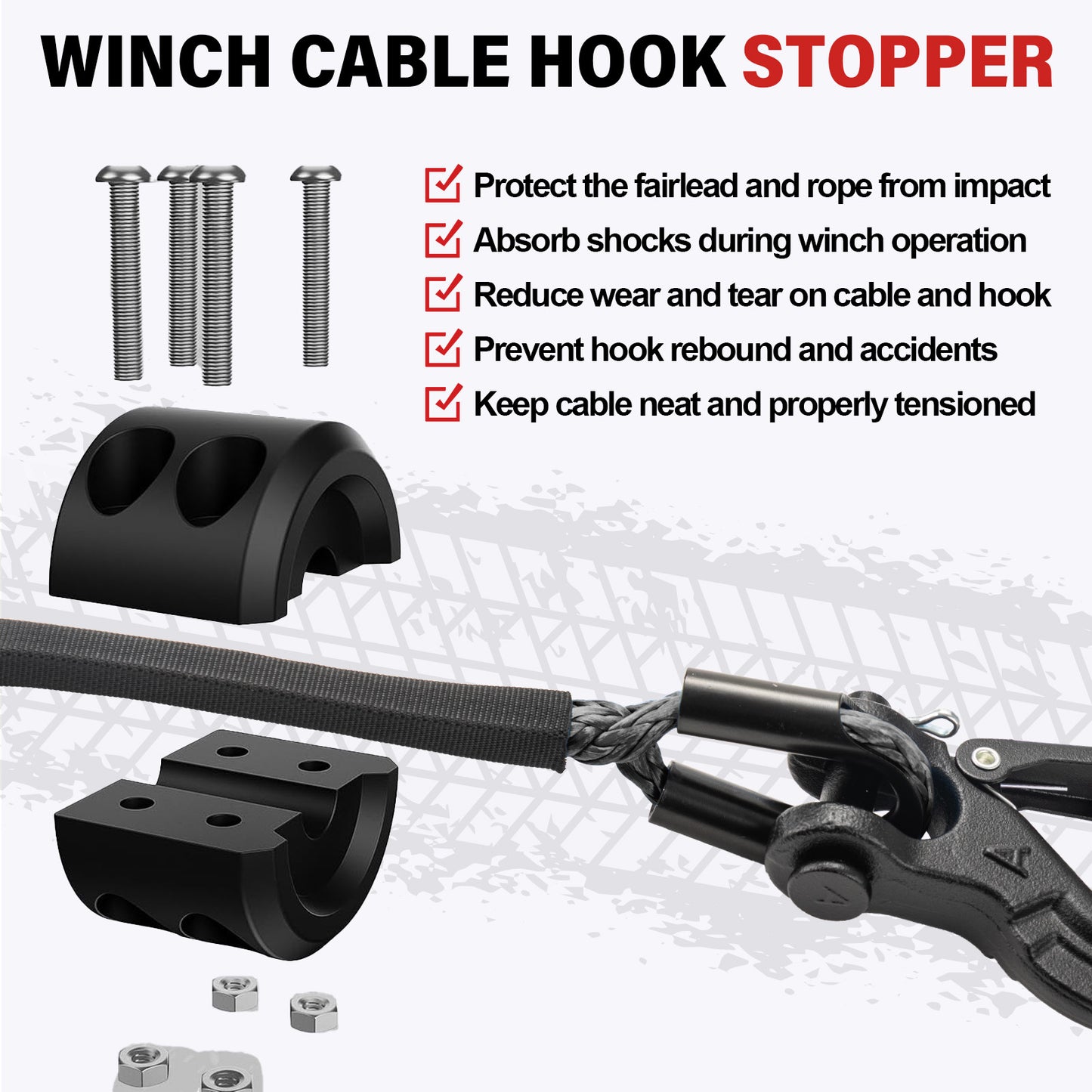 Synthetic Winch Rope Kit - 1/4" x 50' 10000 lbs Synthetic Winch Cable for ATV UTV Off-Road Vehicles with Forged Hook, Rubber Stopper, Protective Sleeve and Safety Pull Strap - Grey
