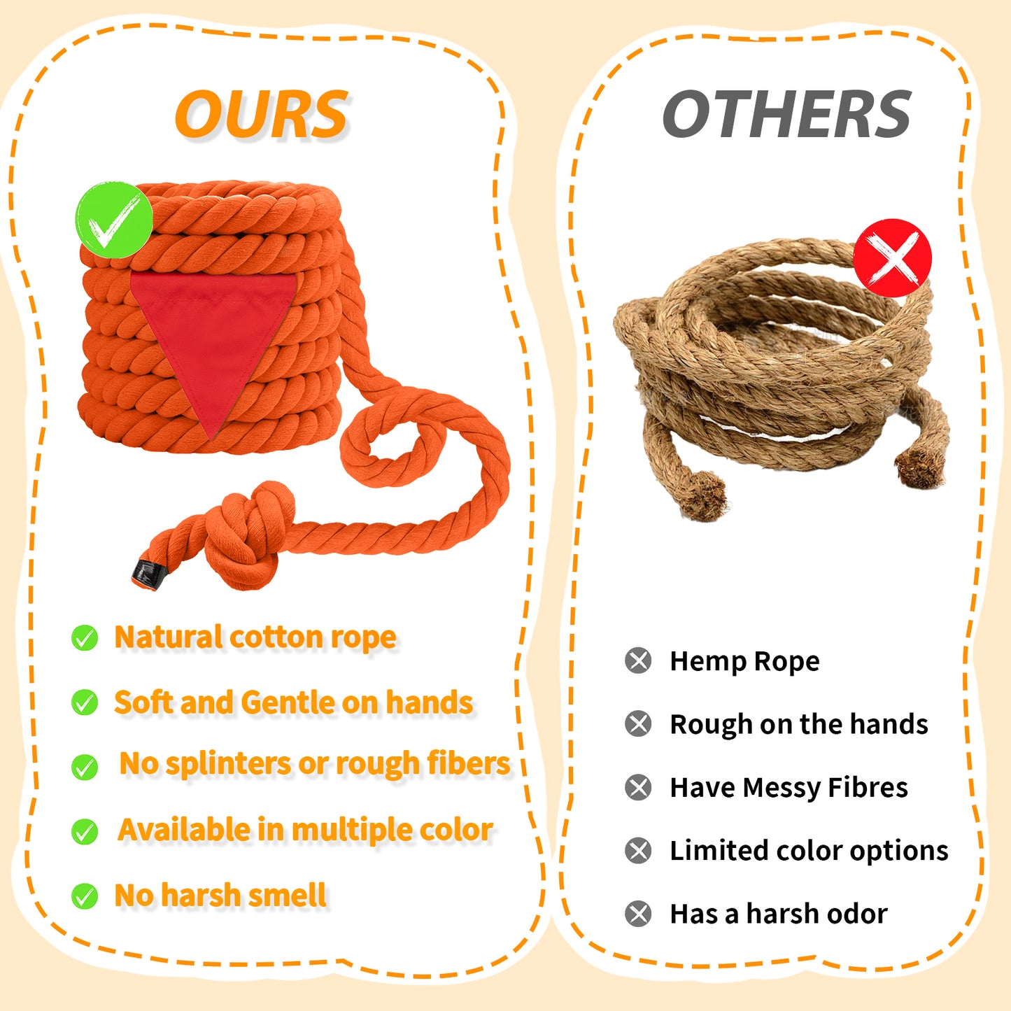 Tug of War Rope for Kids & Adults - 20ft Soft Cotton Outdoor Pulling Rope with Flag for Team Building Activities Field Day Family Reunions Birthday Parties Camping Games- Orange
