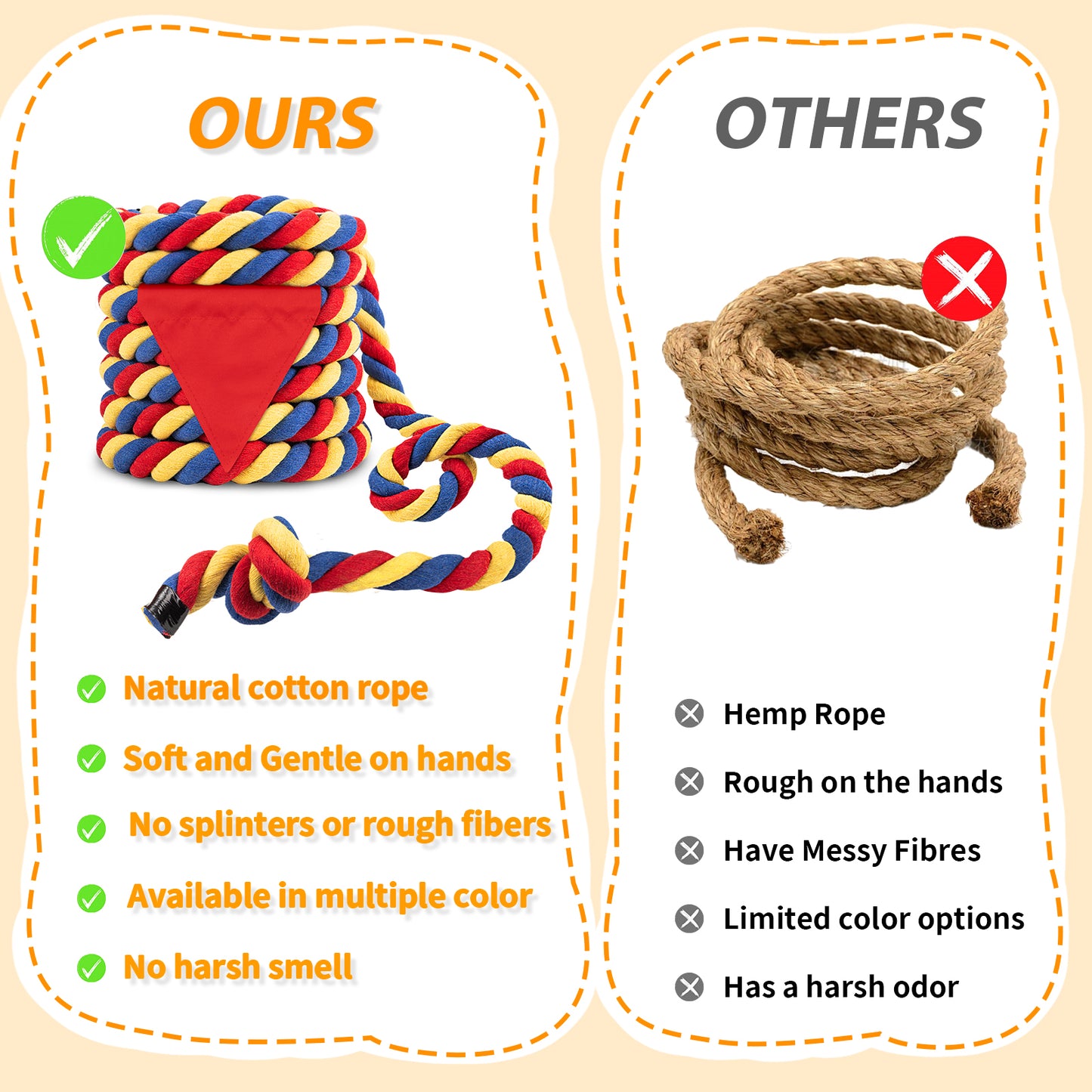 Tug of War Rope for Kids & Adults - 20ft Soft Cotton Outdoor Pulling Rope with Flag for Team Building Activities Field Day Family Reunions Birthday Parties Camping Games- Orange