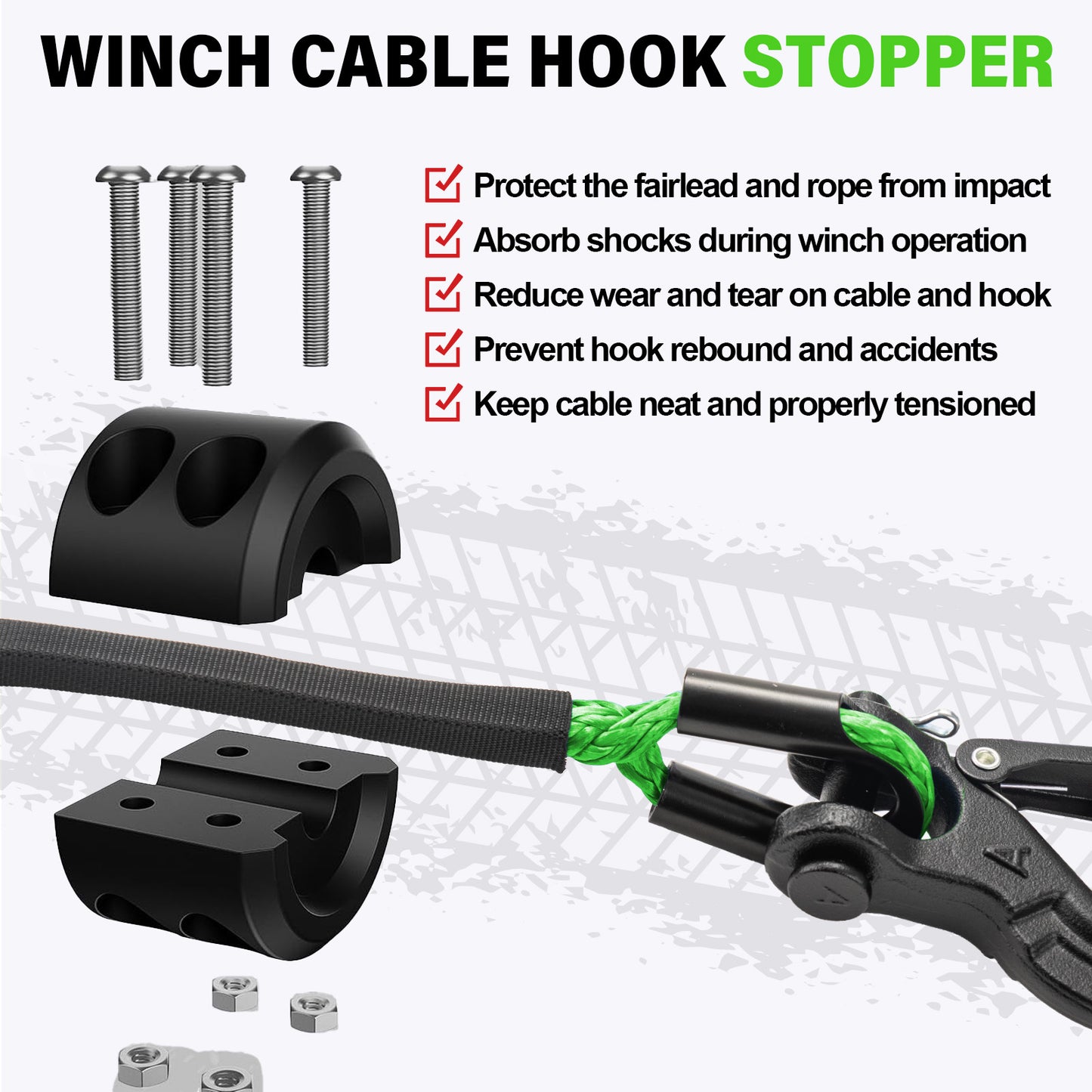 Synthetic Winch Rope Kit - 1/4" x 50' 10000 lbs Synthetic Winch Cable for ATV UTV Off-Road Vehicles with Forged Hook, Rubber Stopper, Protective Sleeve and Safety Pull Strap - Grey