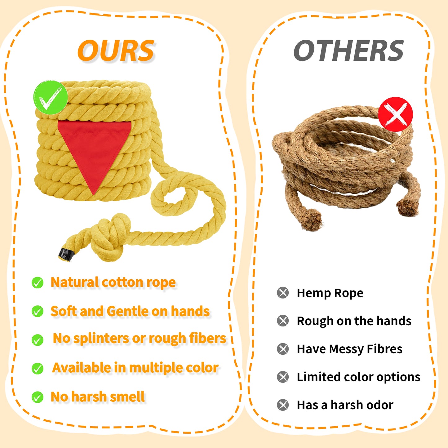 Tug of War Rope for Kids & Adults - 20ft Soft Cotton Outdoor Pulling Rope with Flag for Team Building Activities Field Day Family Reunions Birthday Parties Camping Games- Orange
