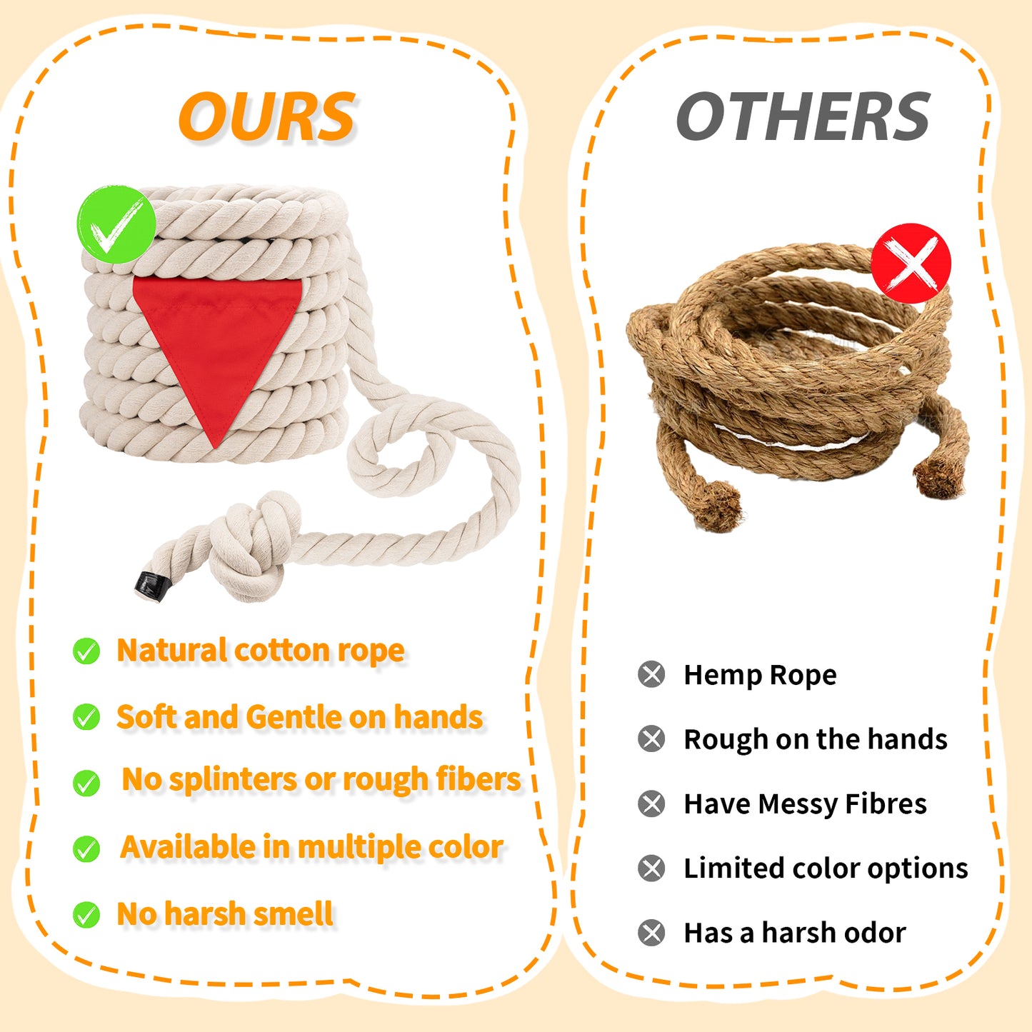 Tug of War Rope for Kids & Adults - 20ft Soft Cotton Outdoor Pulling Rope with Flag for Team Building Activities Field Day Family Reunions Birthday Parties Camping Games- Orange