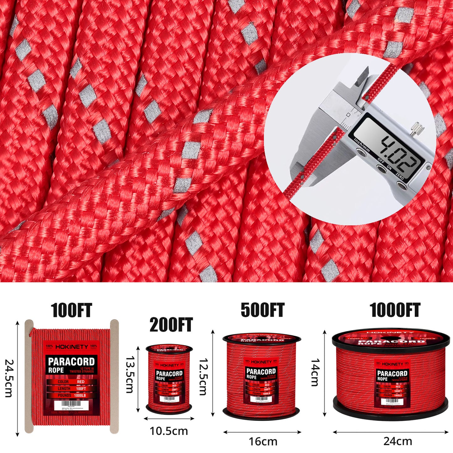 Reflective Paracord Rope 1000Ib - 100ft / 200ft / 500ft / 1000ft 4mm 12 Strand para Cords Lanyard Utility Parachute Cord for Tent Camping Hiking Fishing Survival Tactical Clothesline DIY Projects