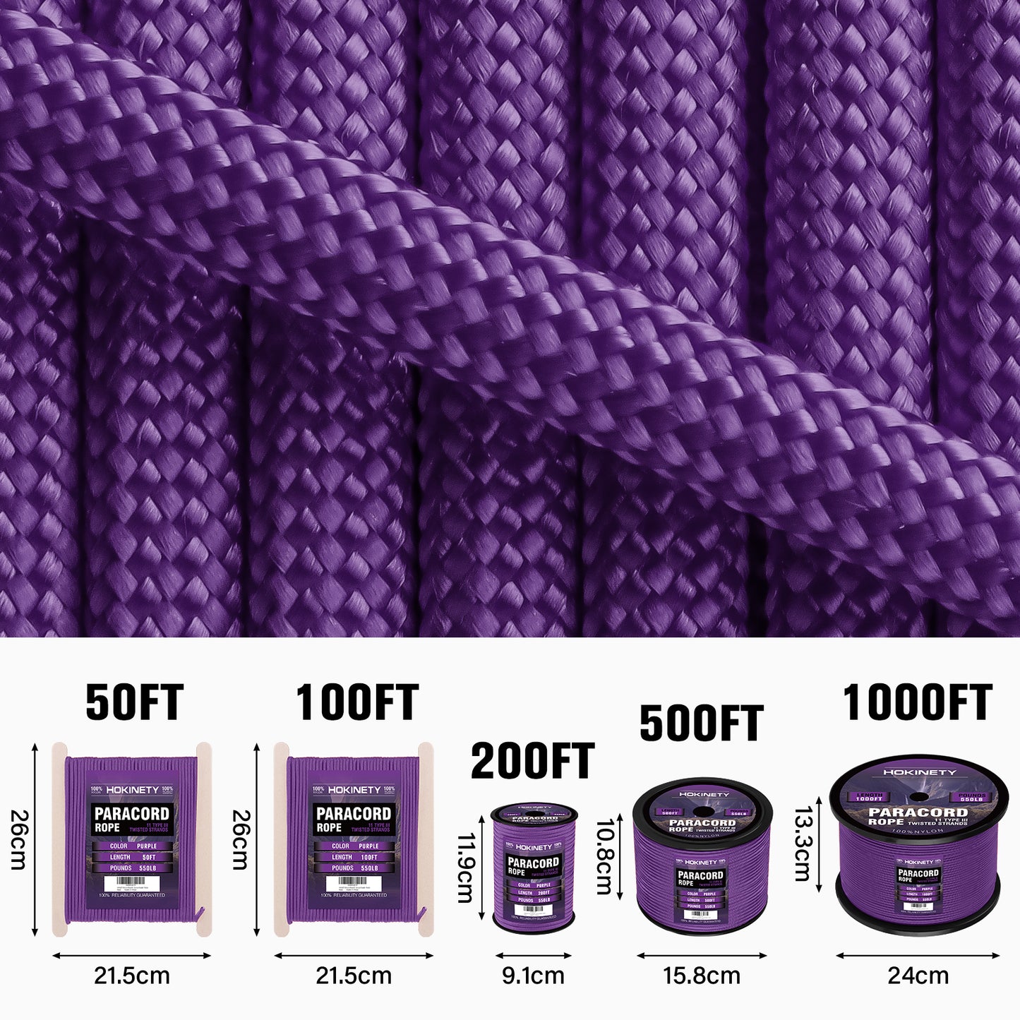 Paracord Rope 550 lb - 4MM 100ft / 200ft / 500ft / 1000ft Heavy-Duty Parachute Spool para Cord Lanyard - Outdoor Gear for Tent, Camping, Clothesline, Hiking, Fishing, Survival Bracelet