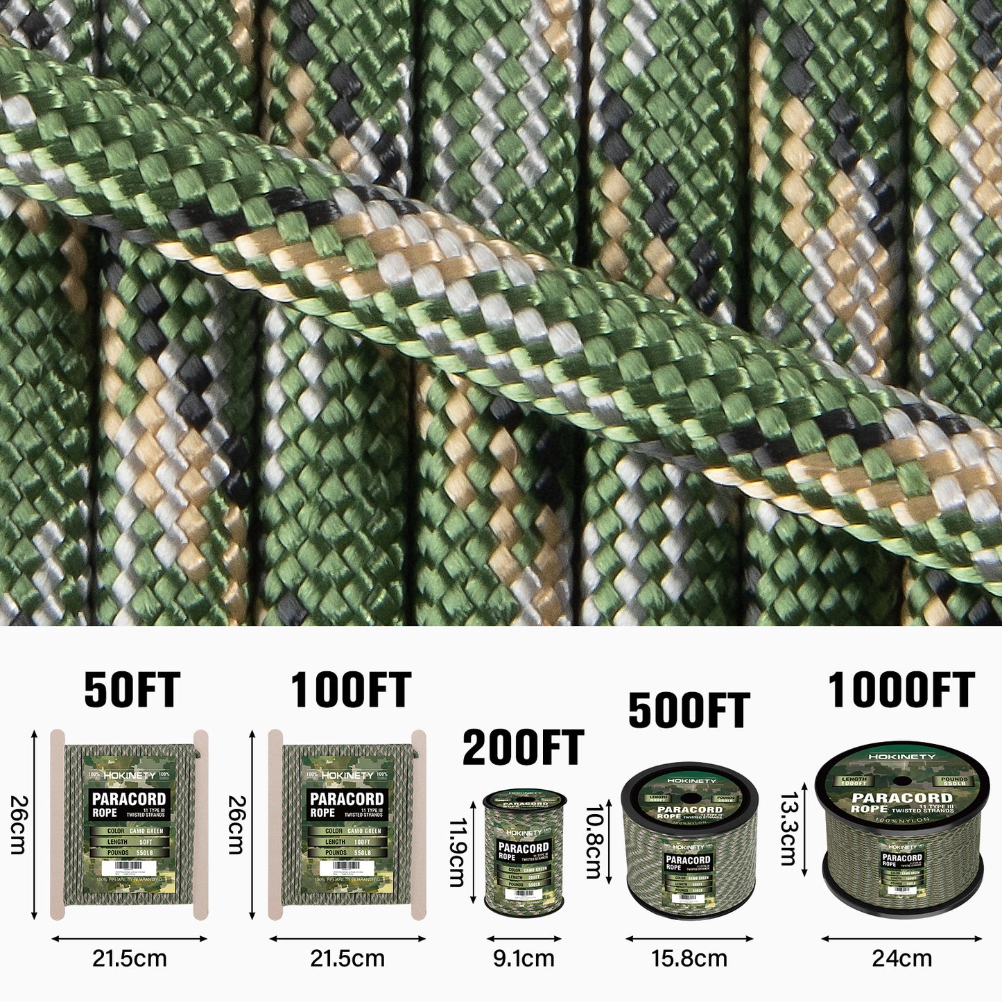 Paracord Rope 550 lb - 4MM 100ft / 200ft / 500ft / 1000ft Heavy-Duty Parachute Spool para Cord Lanyard - Outdoor Gear for Tent, Camping, Clothesline, Hiking, Fishing, Survival Bracelet