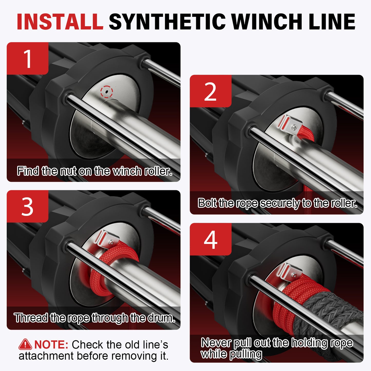 Synthetic Winch Rope Kit - 1/4" x 50' 10000 lbs Synthetic Winch Cable for ATV UTV Off-Road Vehicles with Forged Hook, Rubber Stopper, Protective Sleeve and Safety Pull Strap - Grey