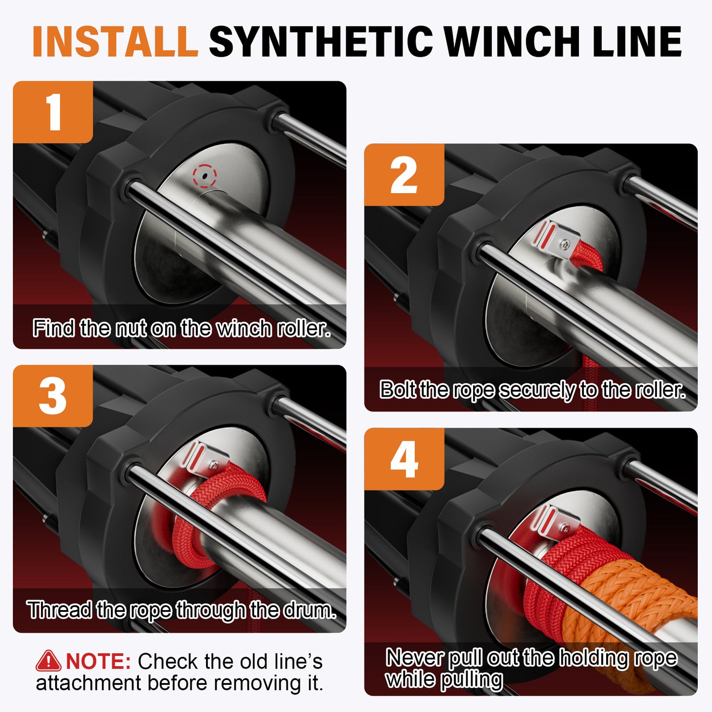 Synthetic Winch Rope Kit - 1/4" x 50' 10000 lbs Synthetic Winch Cable for ATV UTV Off-Road Vehicles with Forged Hook, Rubber Stopper, Protective Sleeve and Safety Pull Strap - Grey