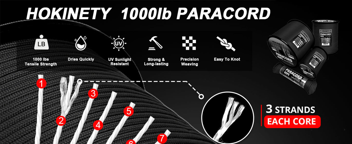 1000Ib Paracord Rope - 100ft / 200ft / 500ft / 1000ft 4mm,12 Strand Parachute Spool Cord,para Cord Lanyard for Camping,Hammock,Clothsline,Hiking,Fishing,Survival braceletand Survival