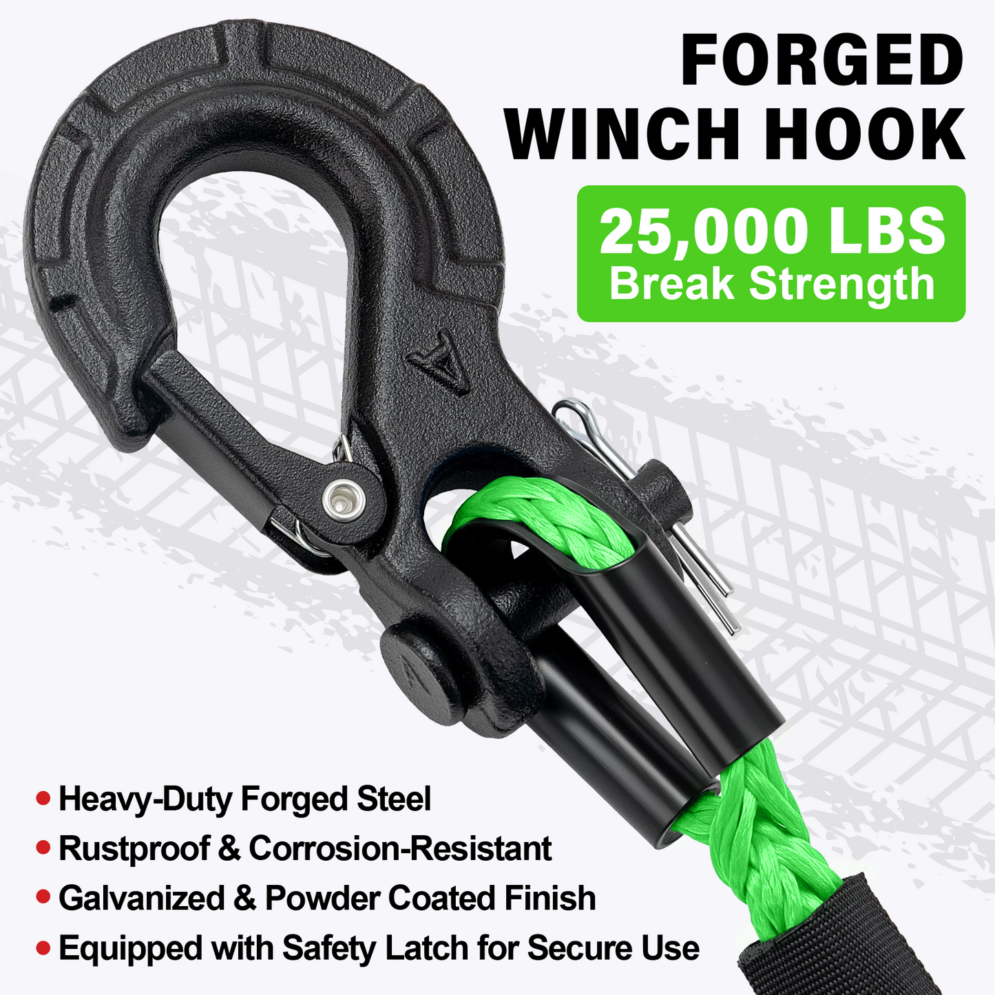 Synthetic Winch Rope Kit - 1/4" x 50' 10000 lbs Synthetic Winch Cable for ATV UTV Off-Road Vehicles with Forged Hook, Rubber Stopper, Protective Sleeve and Safety Pull Strap - Grey