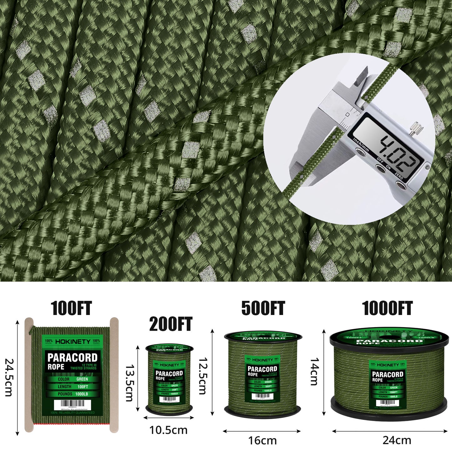 Reflective Paracord Rope 1000Ib - 100ft / 200ft / 500ft / 1000ft 4mm 12 Strand para Cords Lanyard Utility Parachute Cord for Tent Camping Hiking Fishing Survival Tactical Clothesline DIY Projects