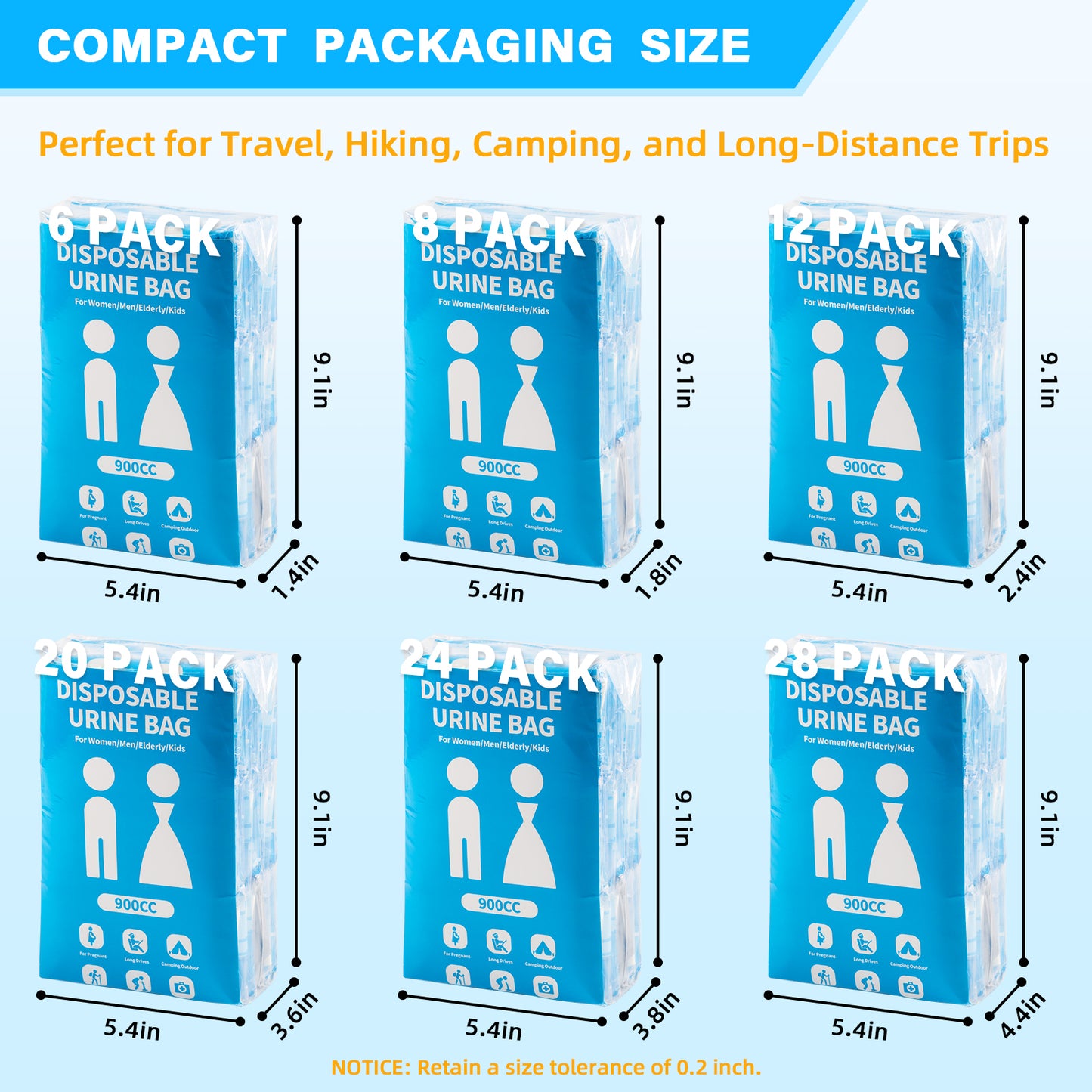 Disposable Urine Bag for Travel - 900ML Portable Pee Bags for Women Men 12 PCS Emergency Vomit Bags Unisex Urinal Toilet Bag for Car Camping, Road Trip,Traffic Jams, Pregnant, Patient, Kids